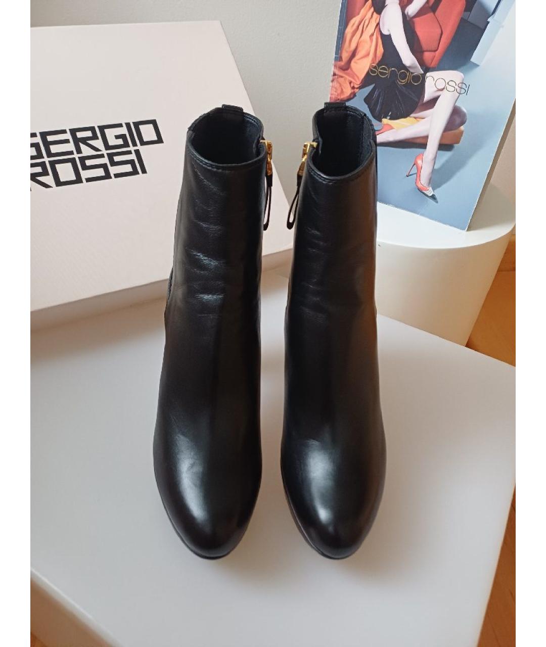 SERGIO ROSSI Черные кожаные ботильоны, фото 7
