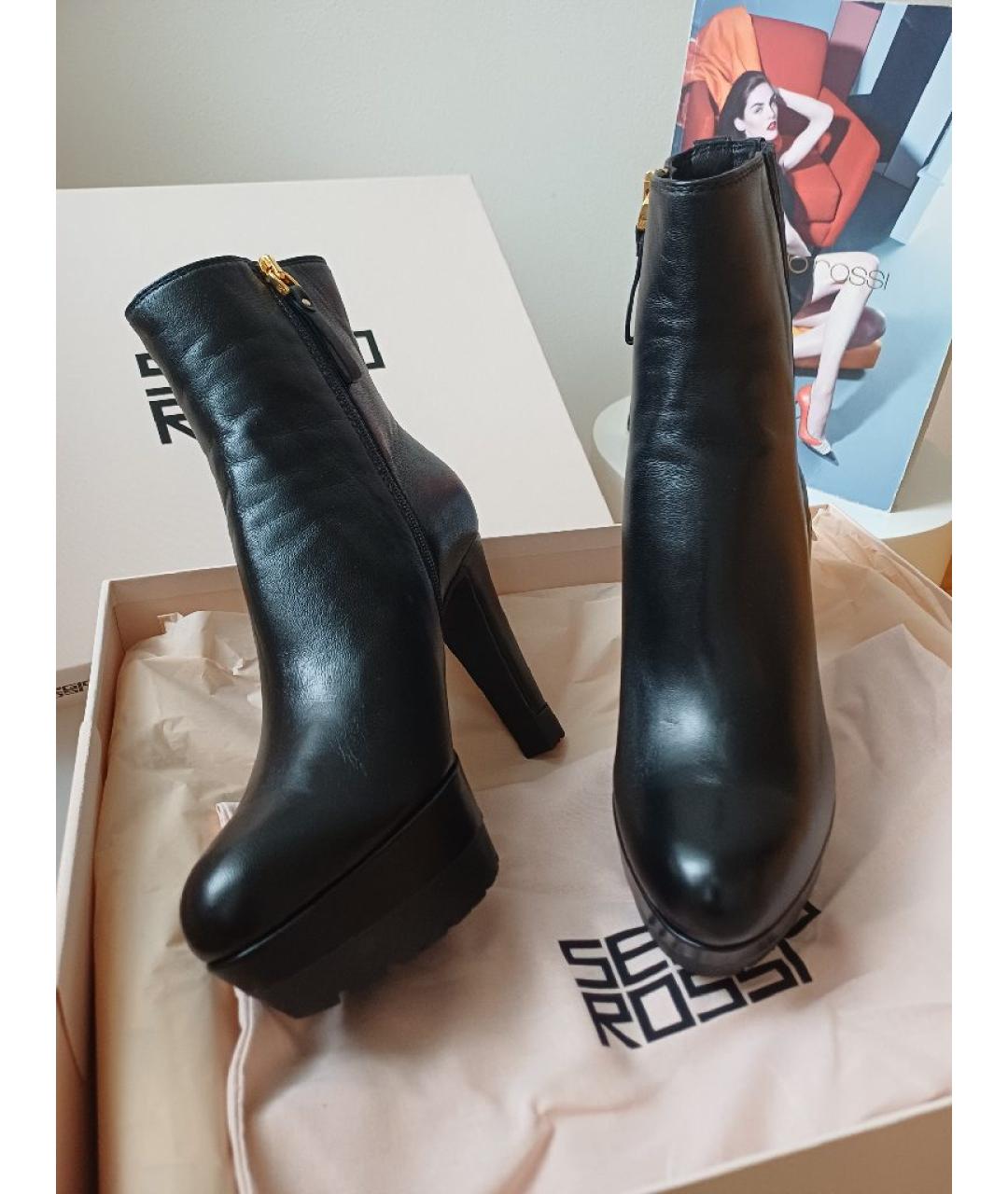 SERGIO ROSSI Черные кожаные ботильоны, фото 4