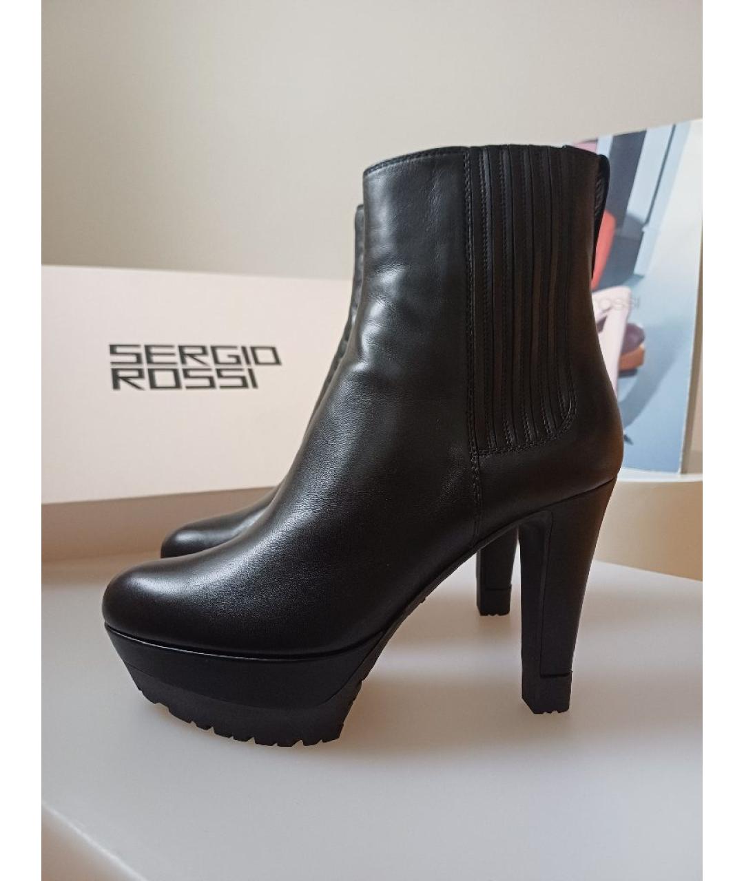 SERGIO ROSSI Черные кожаные ботильоны, фото 3