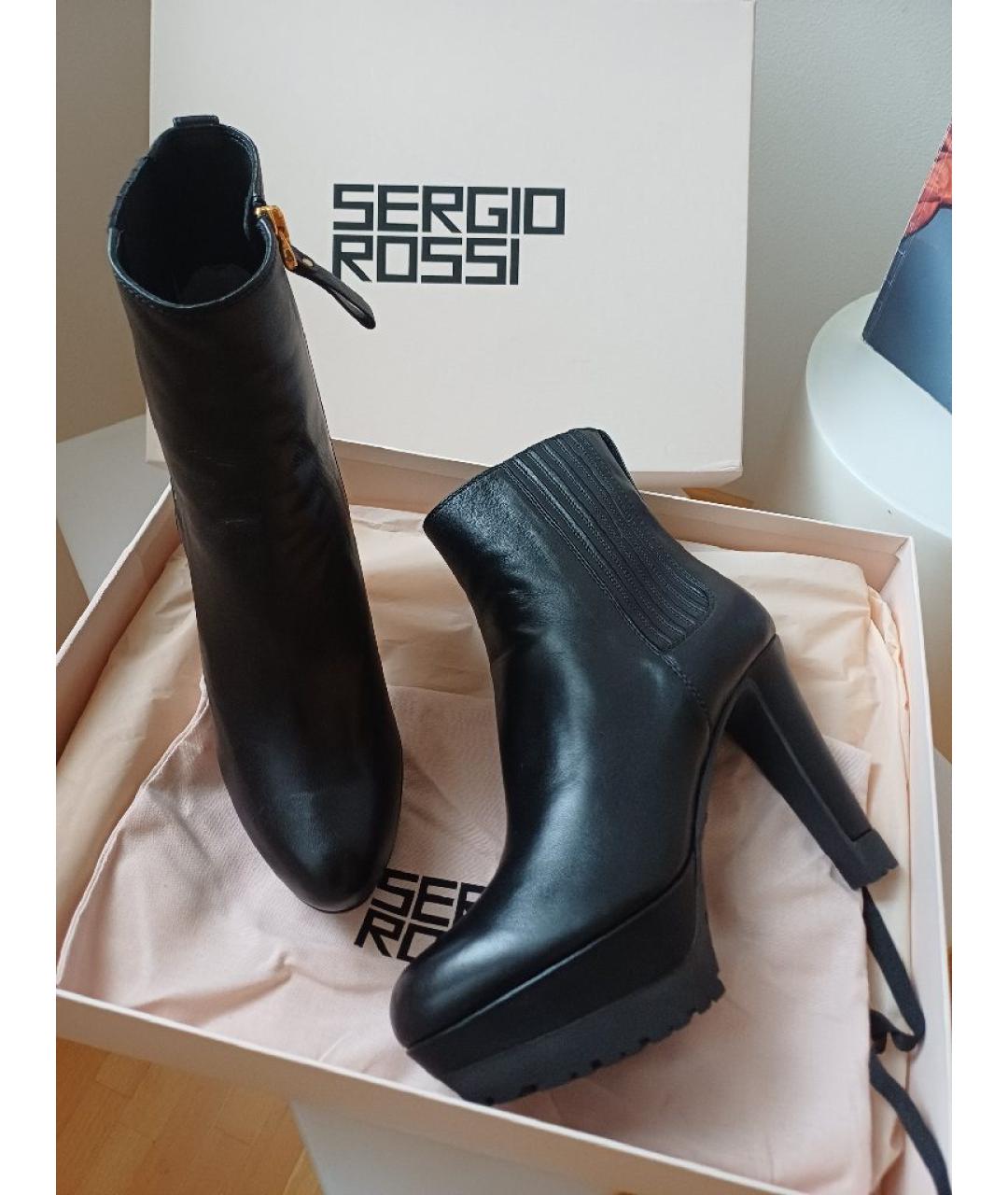 SERGIO ROSSI Черные кожаные ботильоны, фото 6