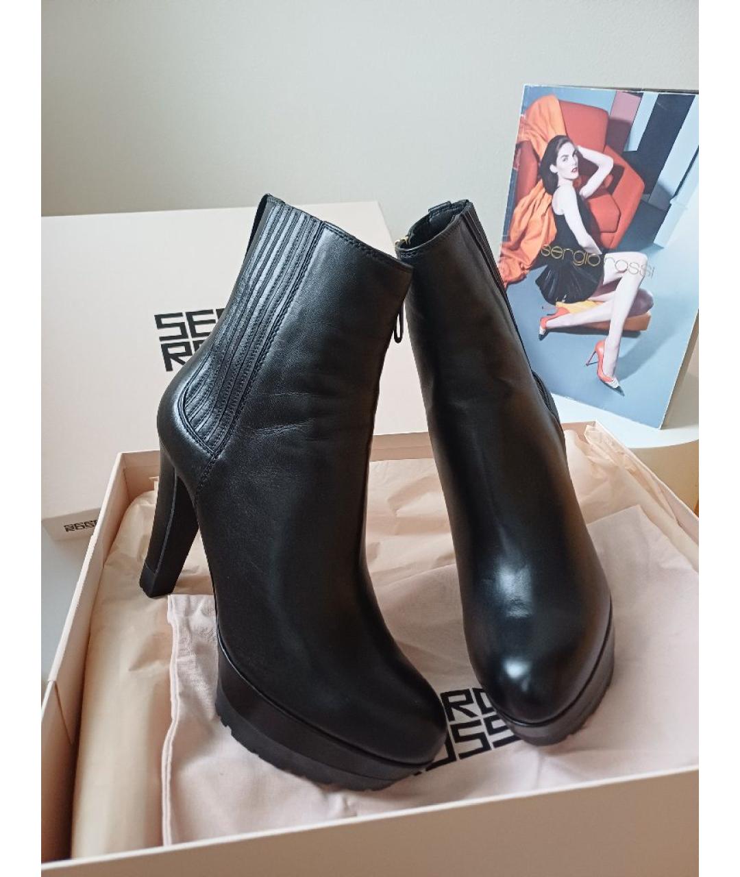 SERGIO ROSSI Черные кожаные ботильоны, фото 2