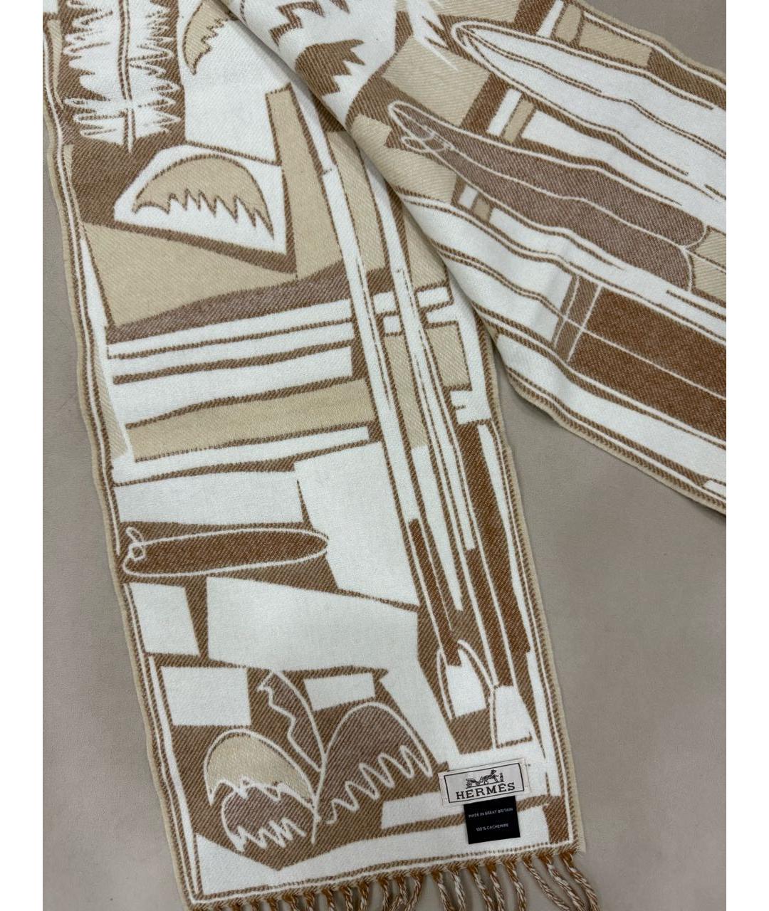 HERMES Коричневый кашемировый шарф, фото 3