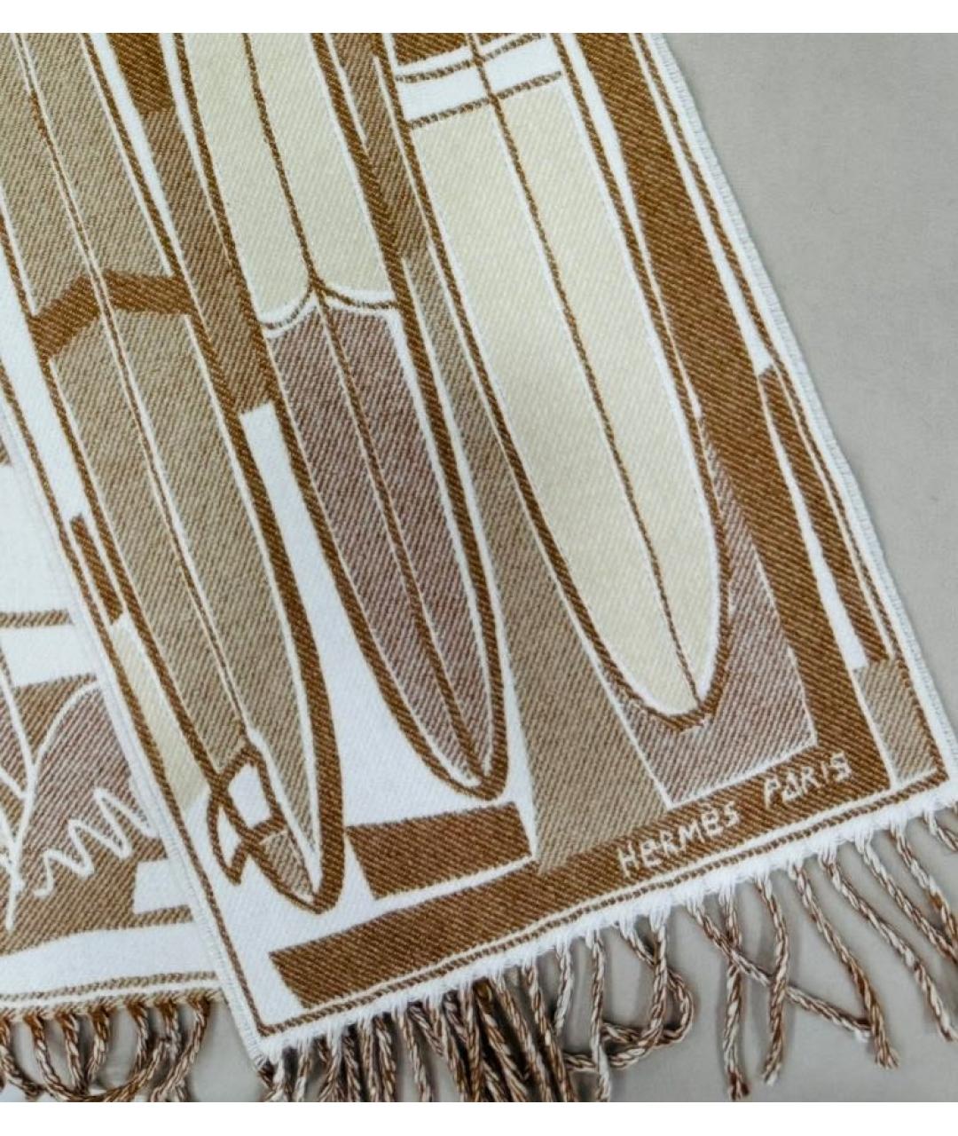 HERMES Коричневый кашемировый шарф, фото 2