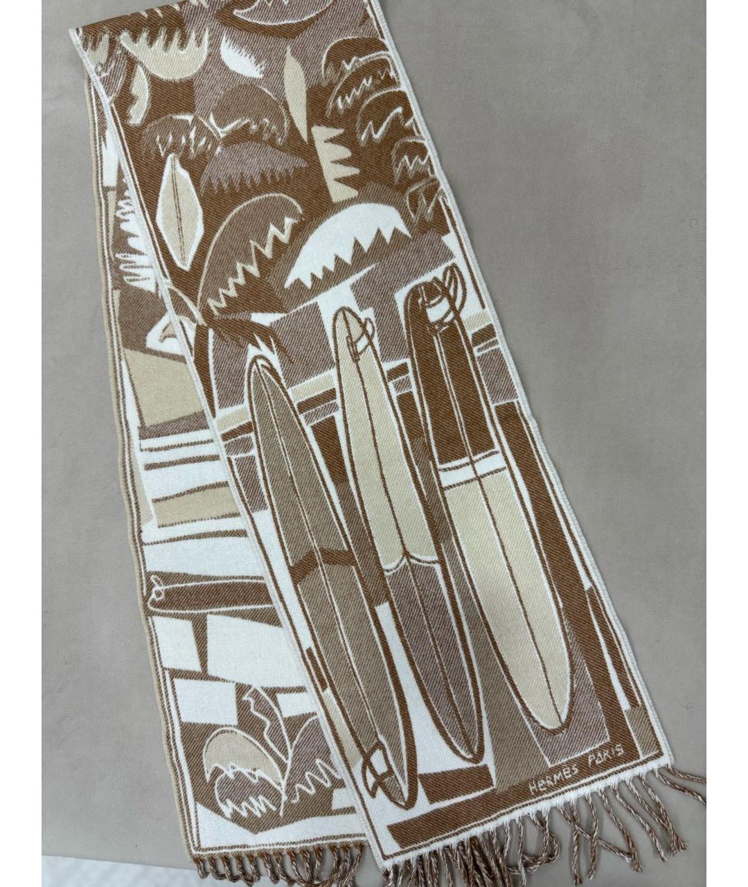 HERMES Коричневый кашемировый шарф, фото 5