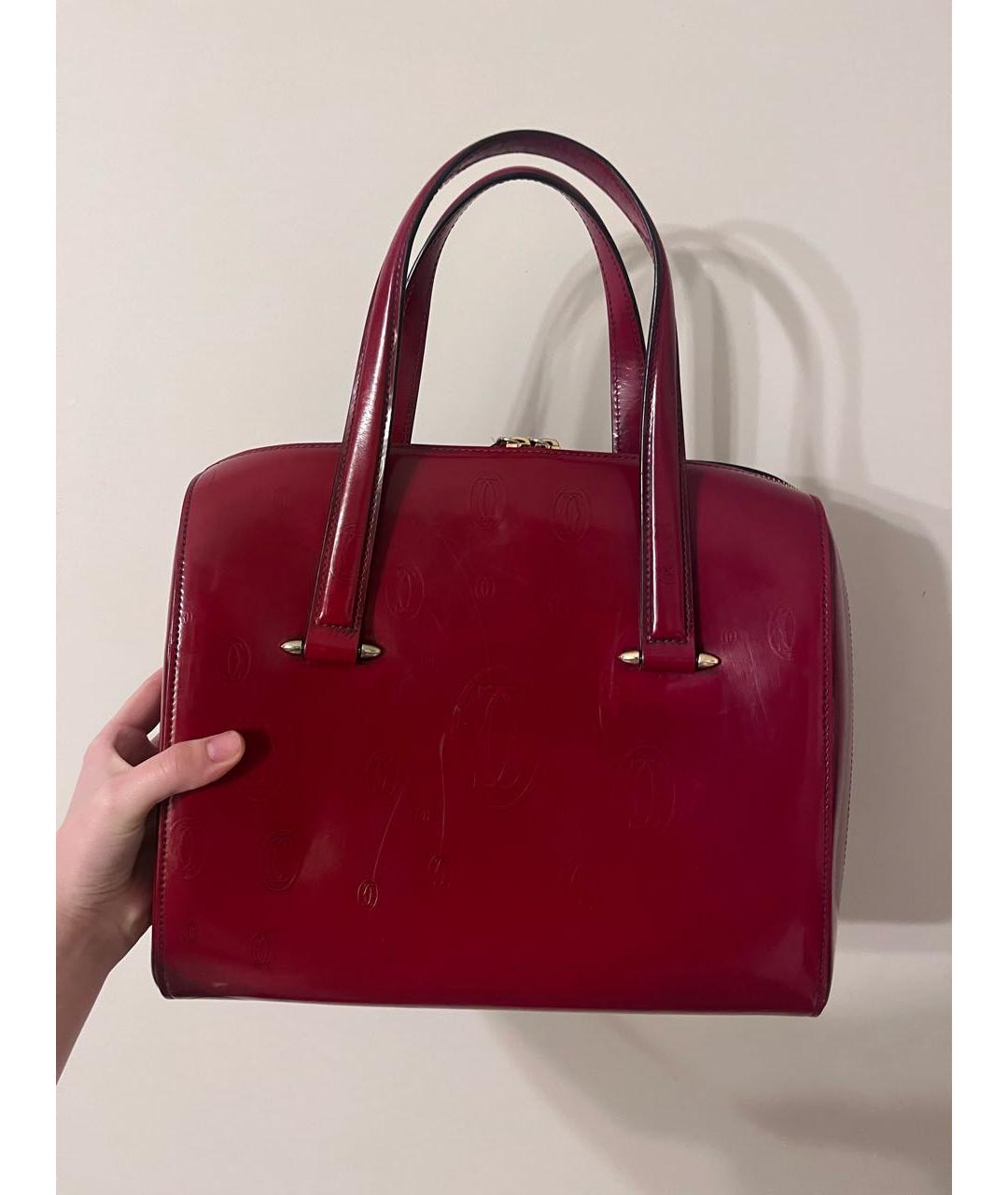 CARTIER Бордовая кожаная сумка с короткими ручками, фото 6