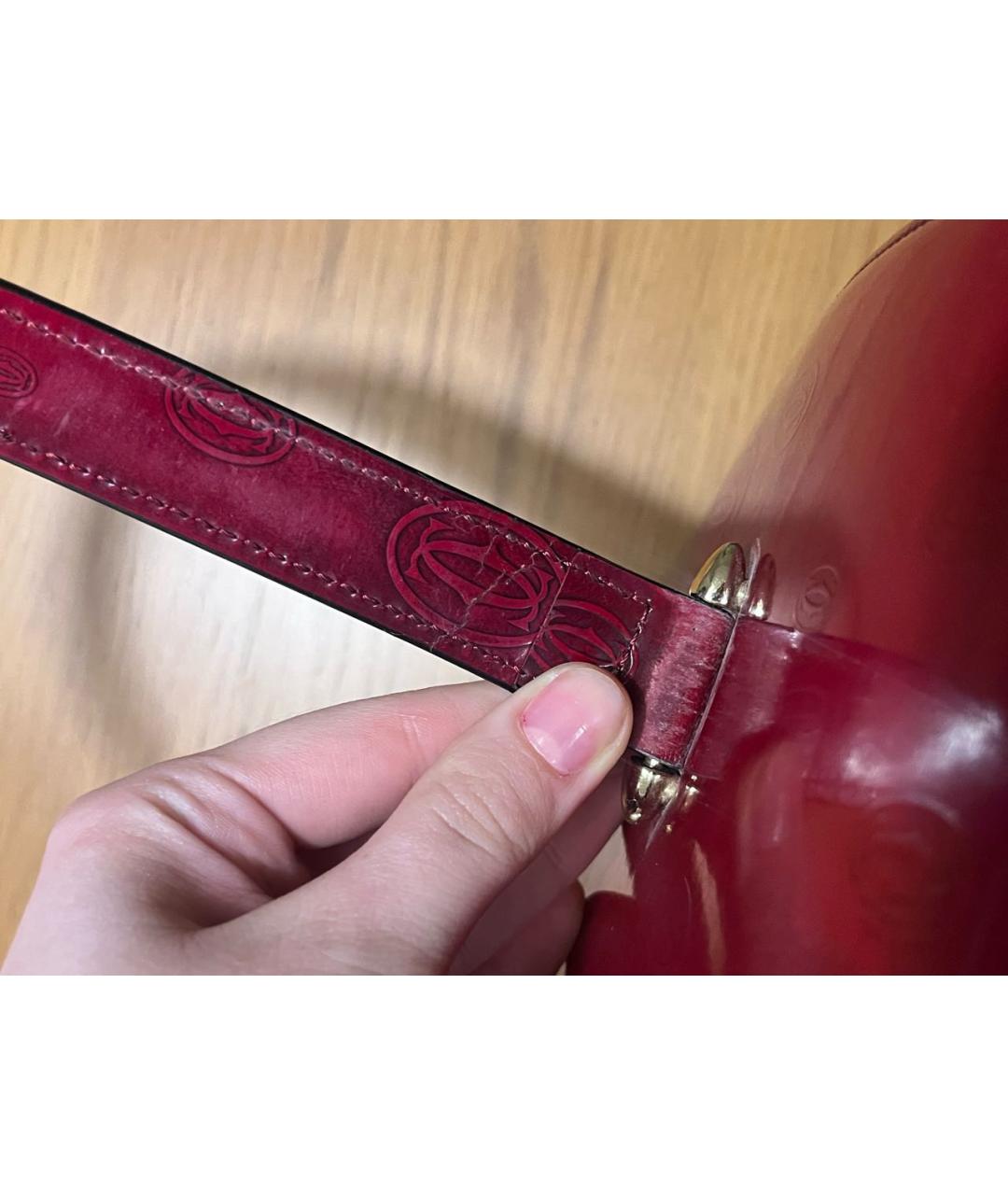 CARTIER Бордовая кожаная сумка с короткими ручками, фото 4