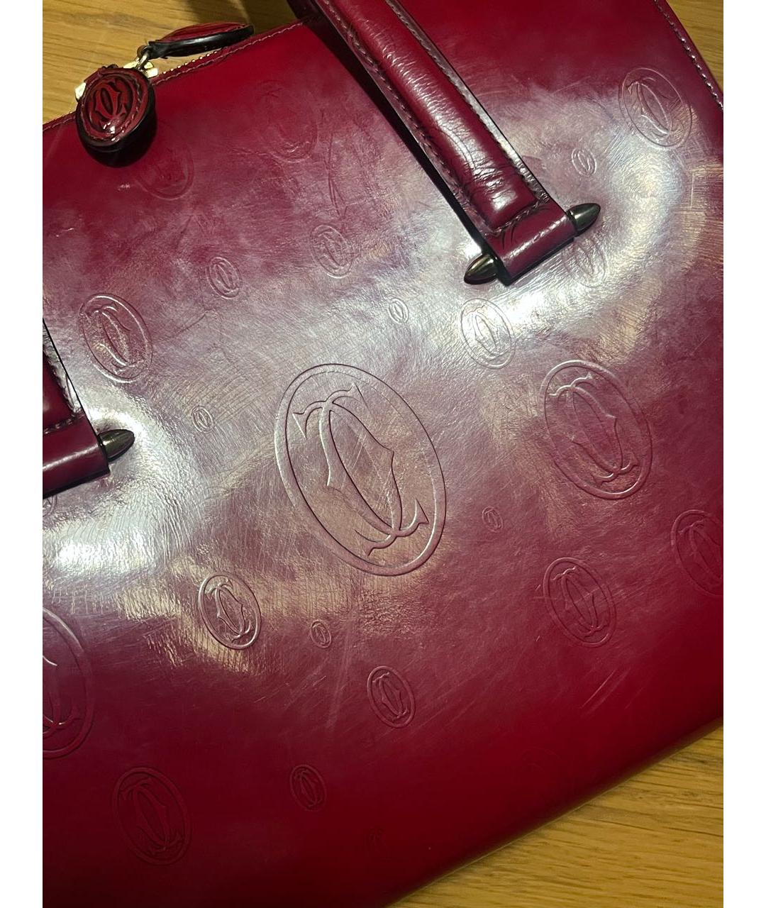 CARTIER Бордовая кожаная сумка с короткими ручками, фото 5