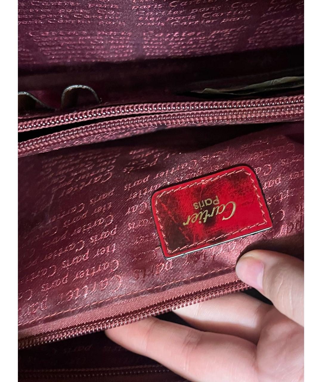 CARTIER Бордовая кожаная сумка с короткими ручками, фото 3