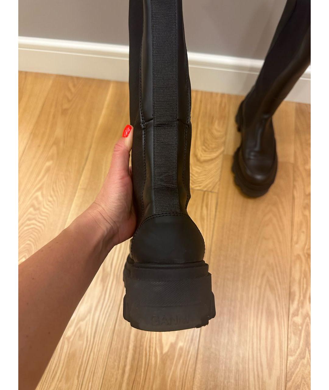 GANNI Черные кожаные сапоги, фото 8