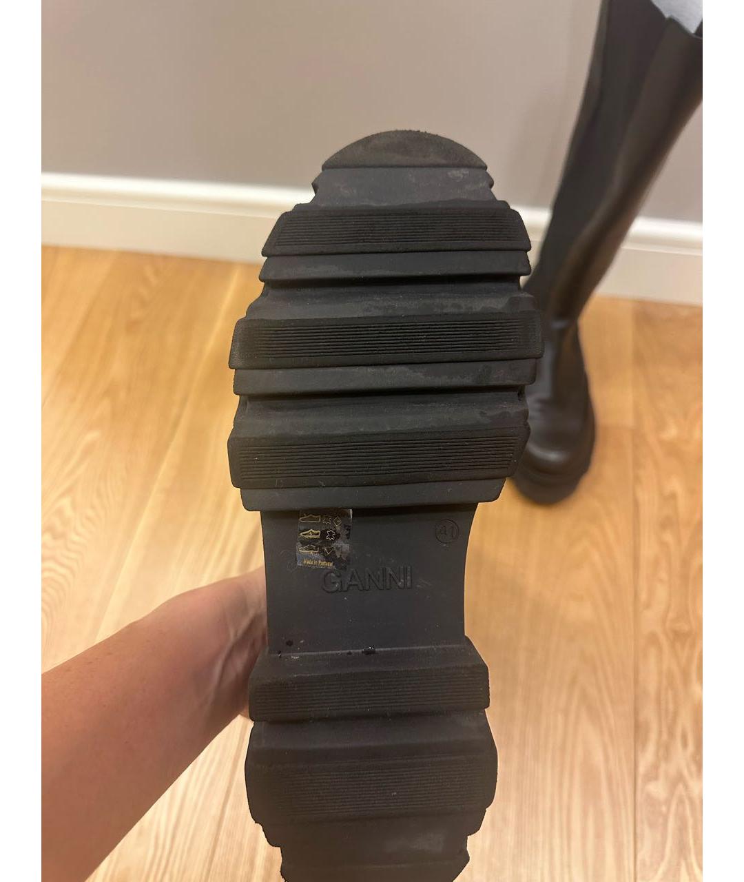 GANNI Черные кожаные сапоги, фото 5