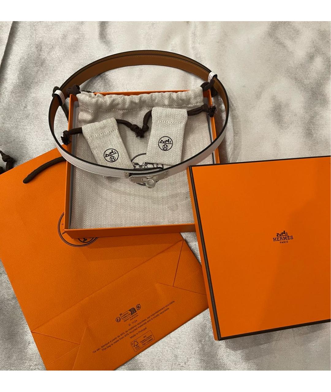 HERMES Белый кожаный ремень, фото 2