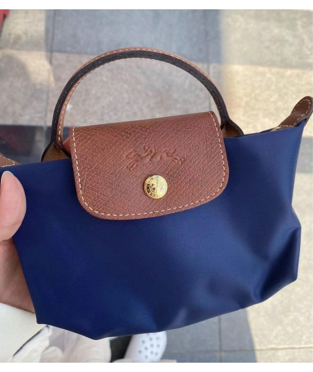 LONGCHAMP Темно-синяя тканевая сумка с короткими ручками, фото 3