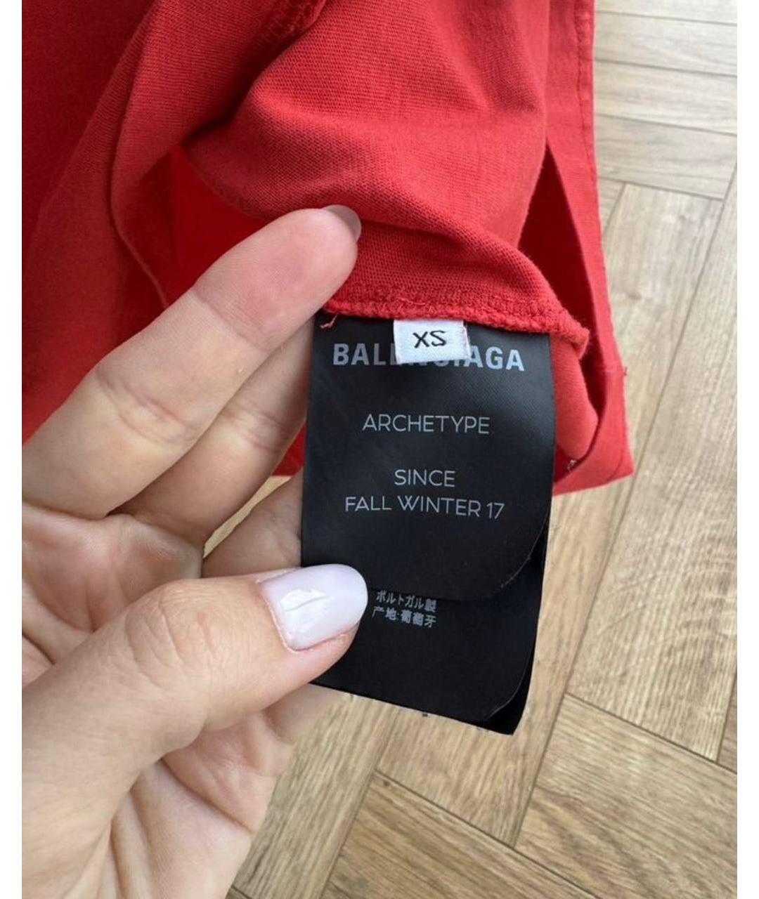 BALENCIAGA Красная хлопковая футболка, фото 8