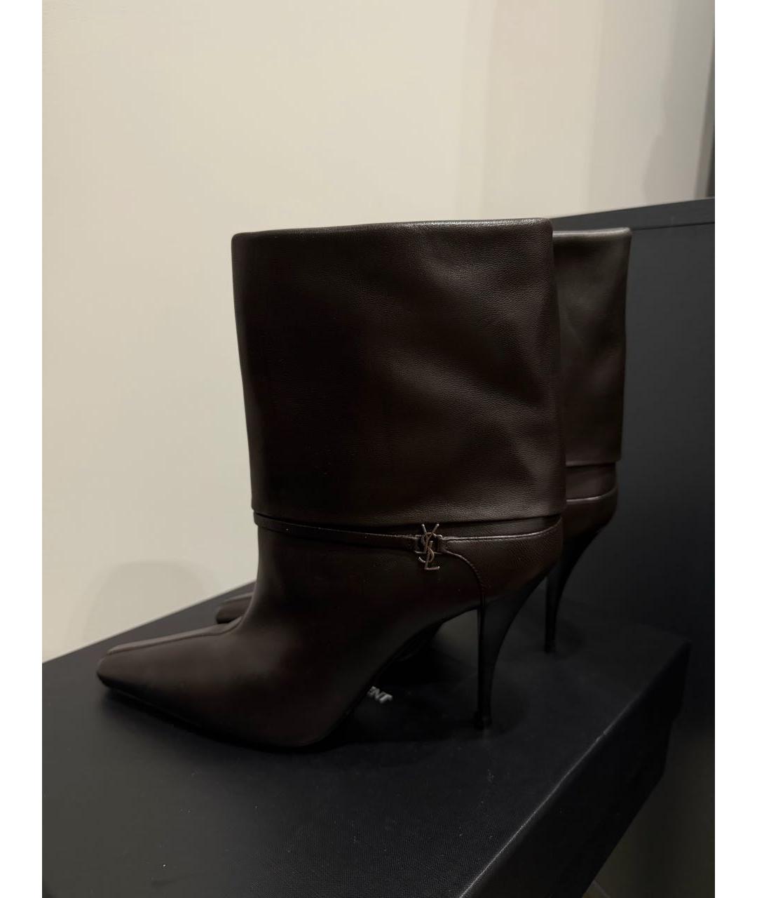 SAINT LAURENT Коричневые кожаные ботильоны, фото 8
