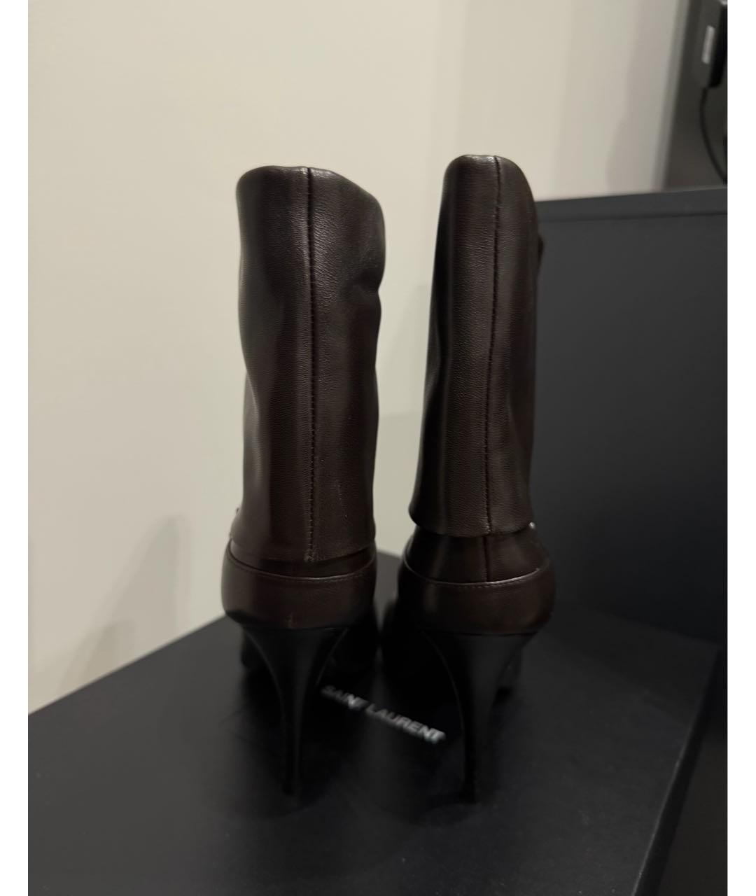 SAINT LAURENT Коричневые кожаные ботильоны, фото 4