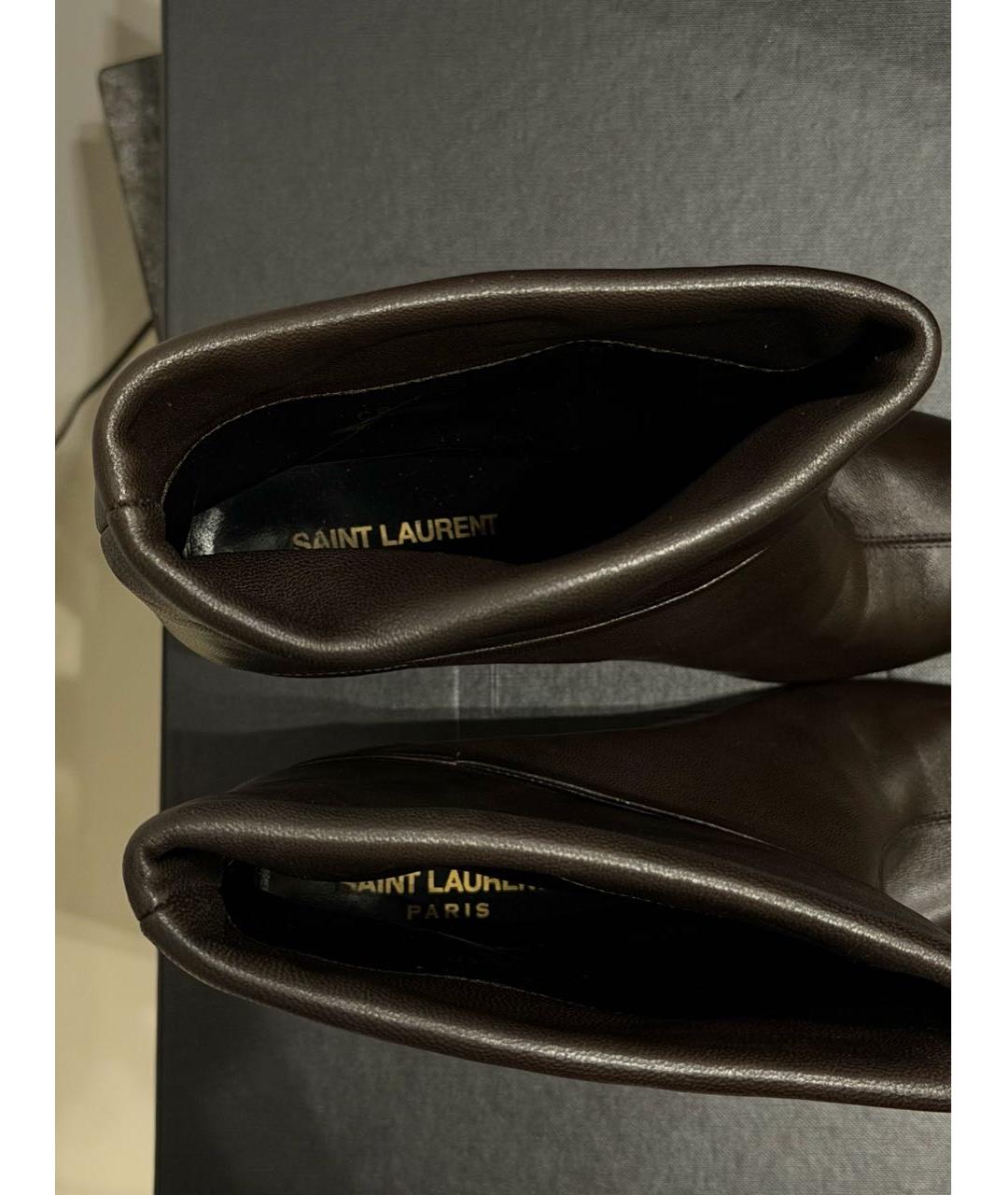 SAINT LAURENT Коричневые кожаные ботильоны, фото 3