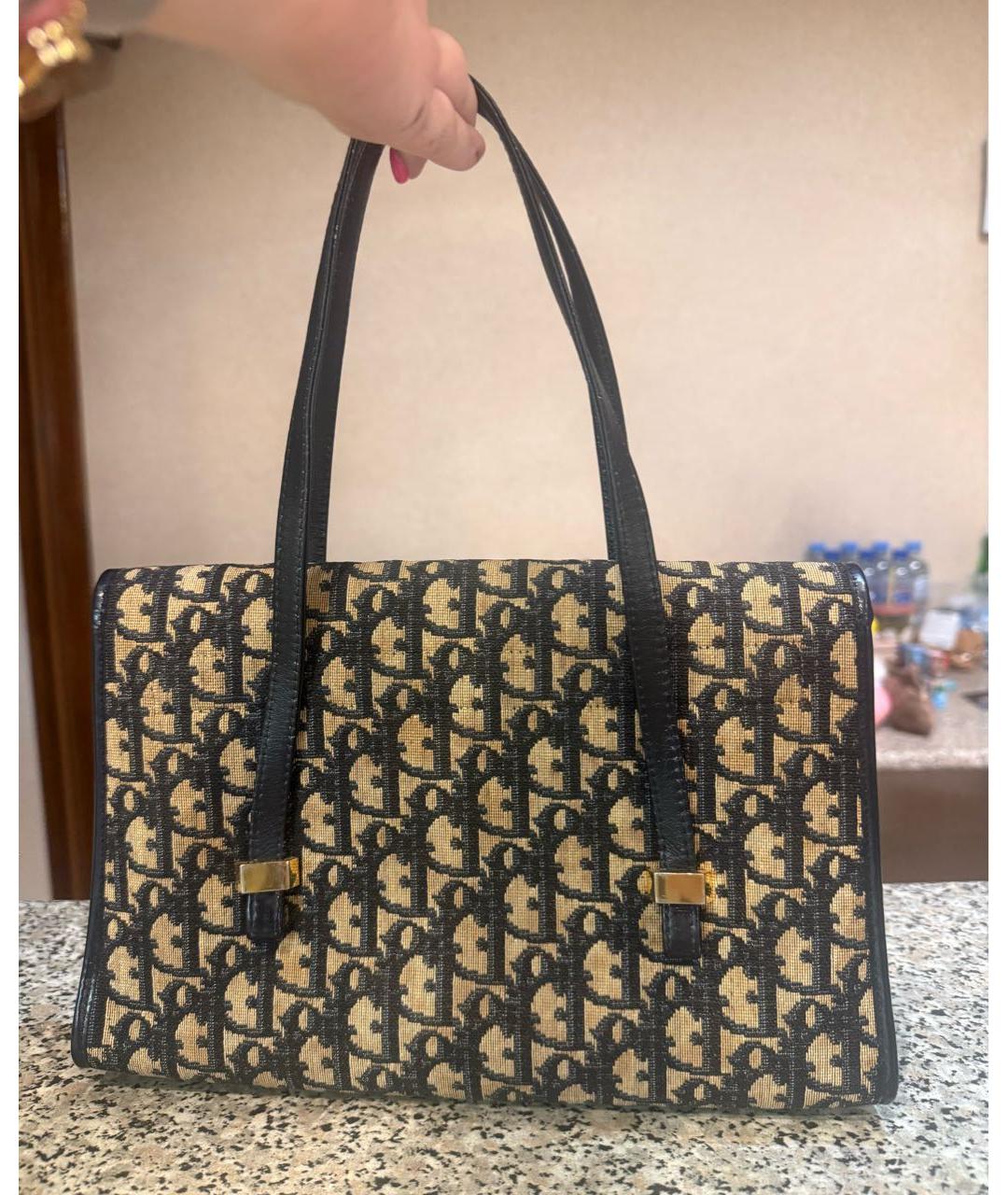 CHRISTIAN DIOR Темно-синяя тканевая сумка с короткими ручками, фото 3