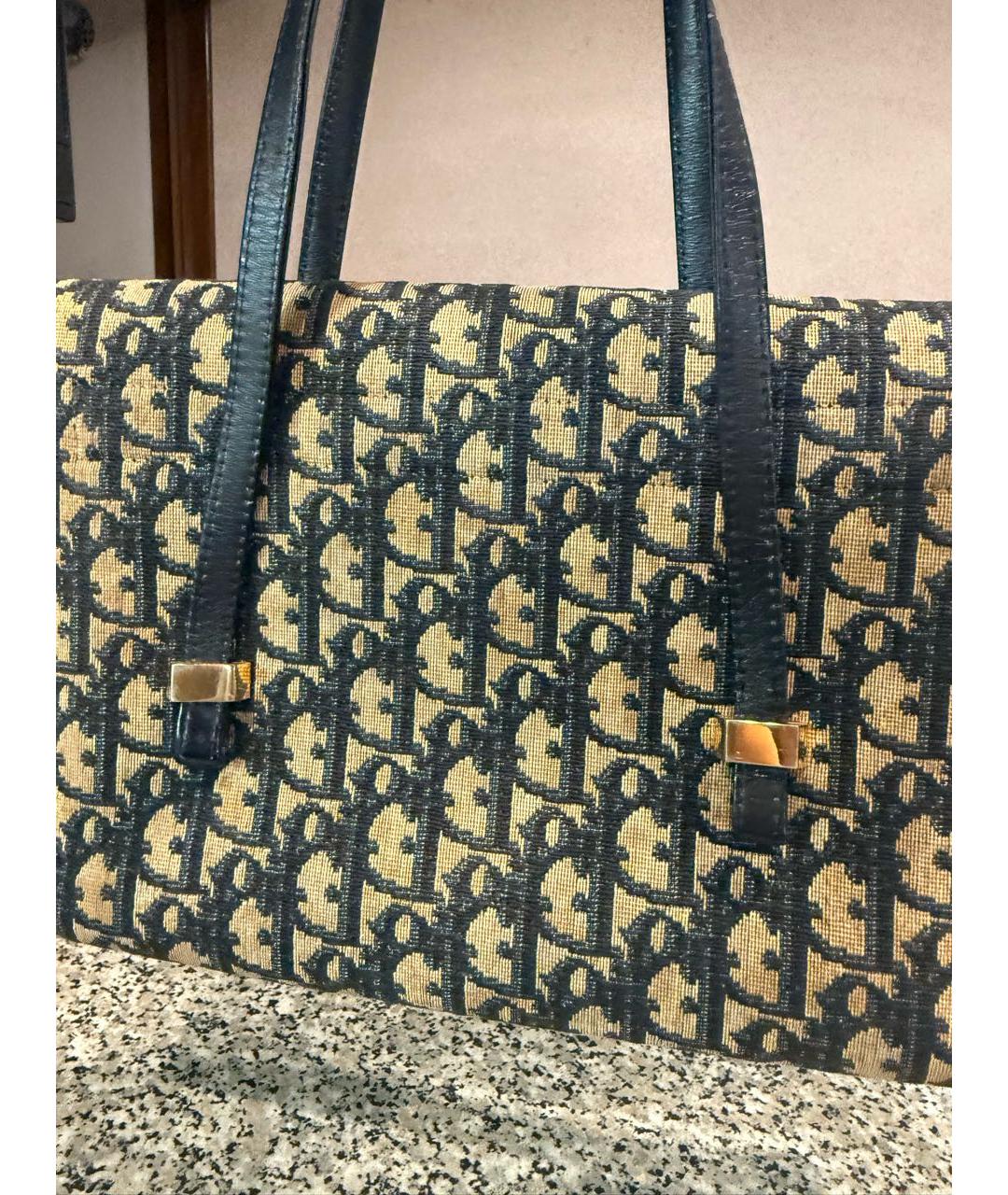 CHRISTIAN DIOR Темно-синяя тканевая сумка с короткими ручками, фото 4