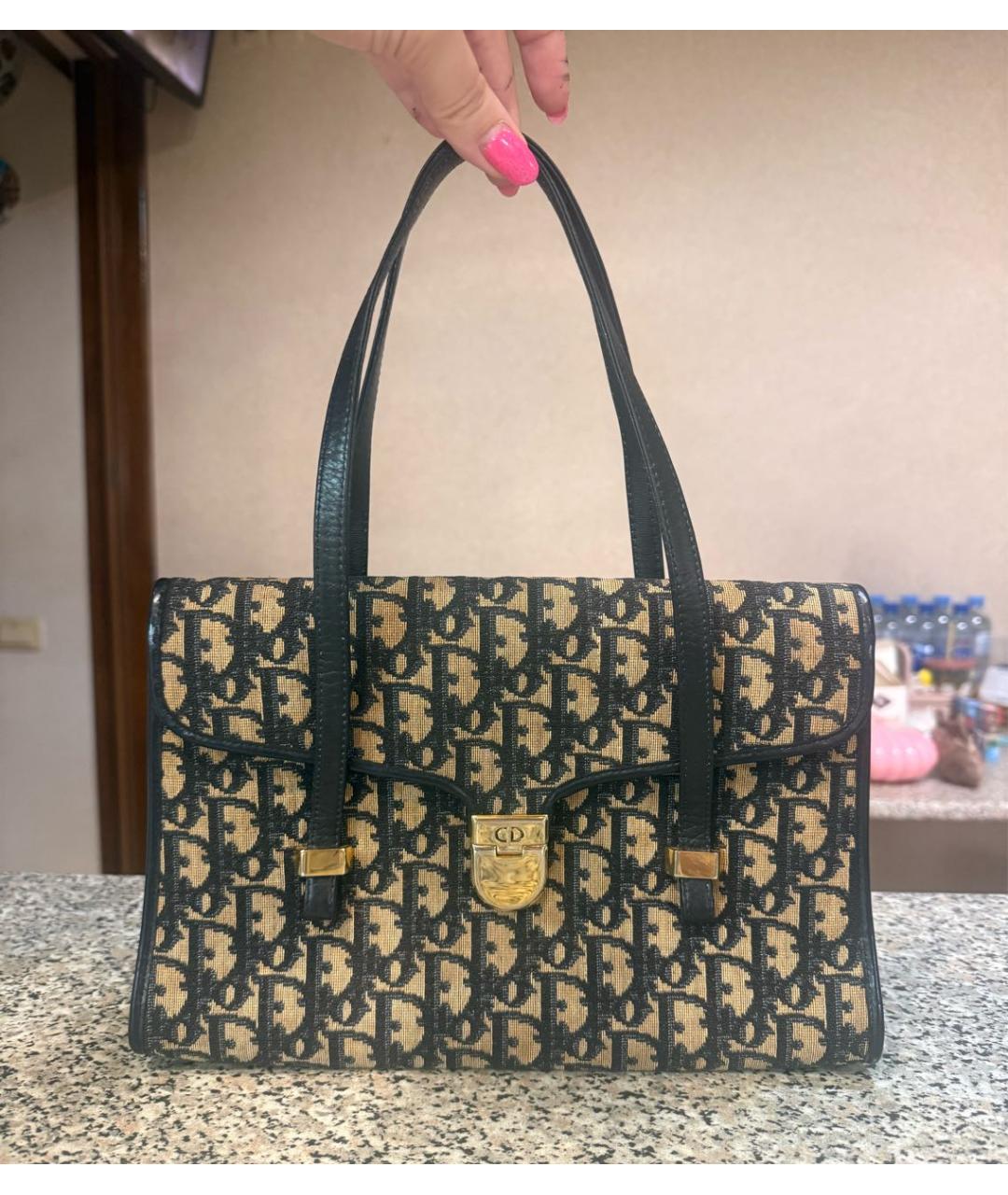 CHRISTIAN DIOR Темно-синяя тканевая сумка с короткими ручками, фото 2