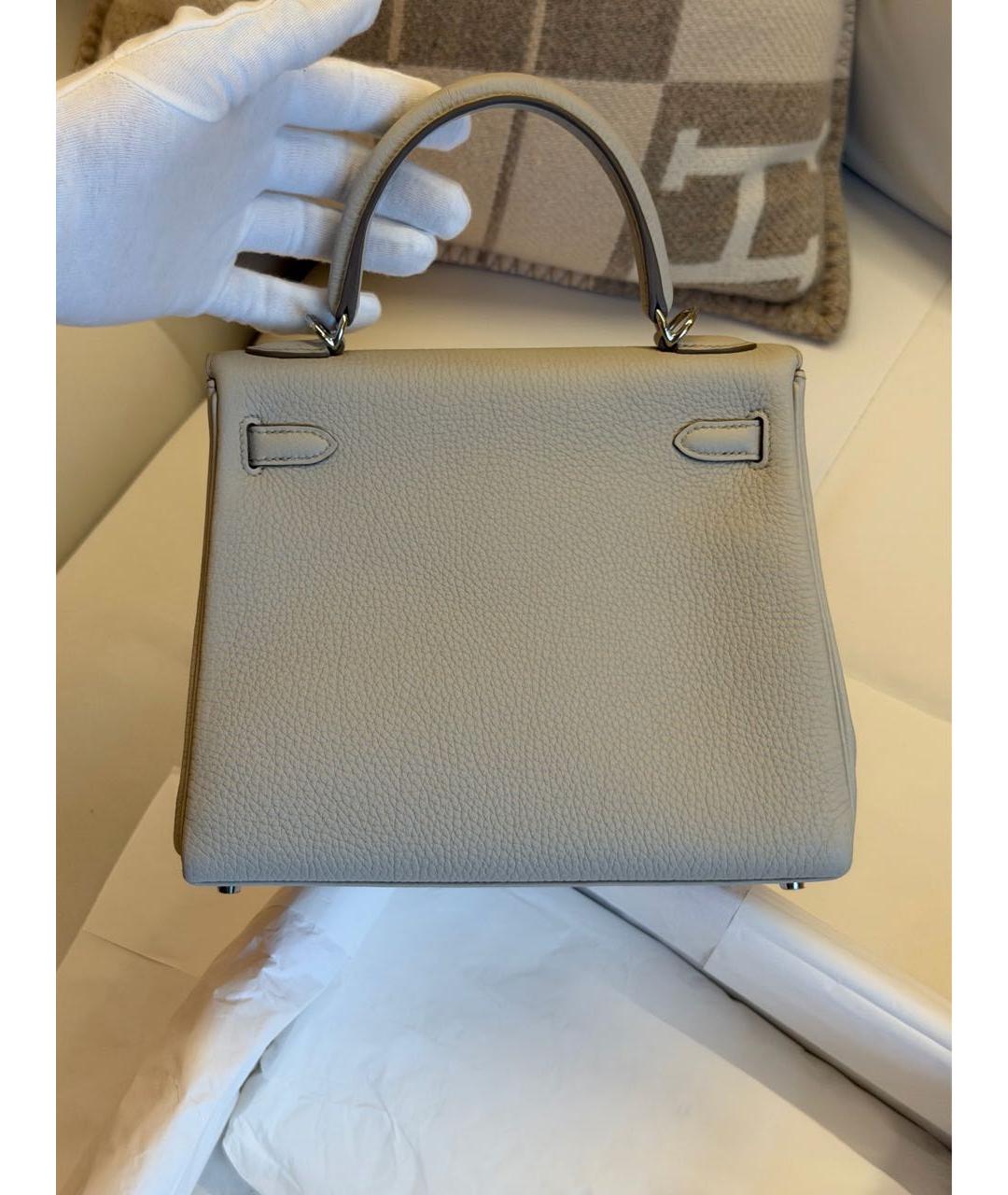 HERMES Серая кожаная сумка с короткими ручками, фото 4