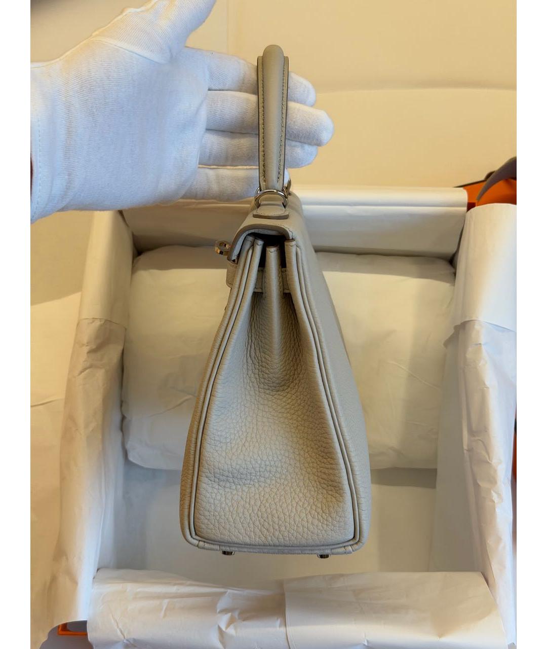 HERMES Серая кожаная сумка с короткими ручками, фото 3