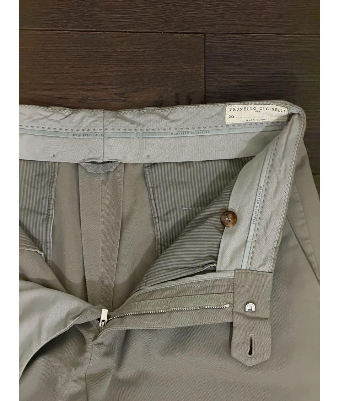 BRUNELLO CUCINELLI Хаки хлопковые повседневные брюки, фото 3
