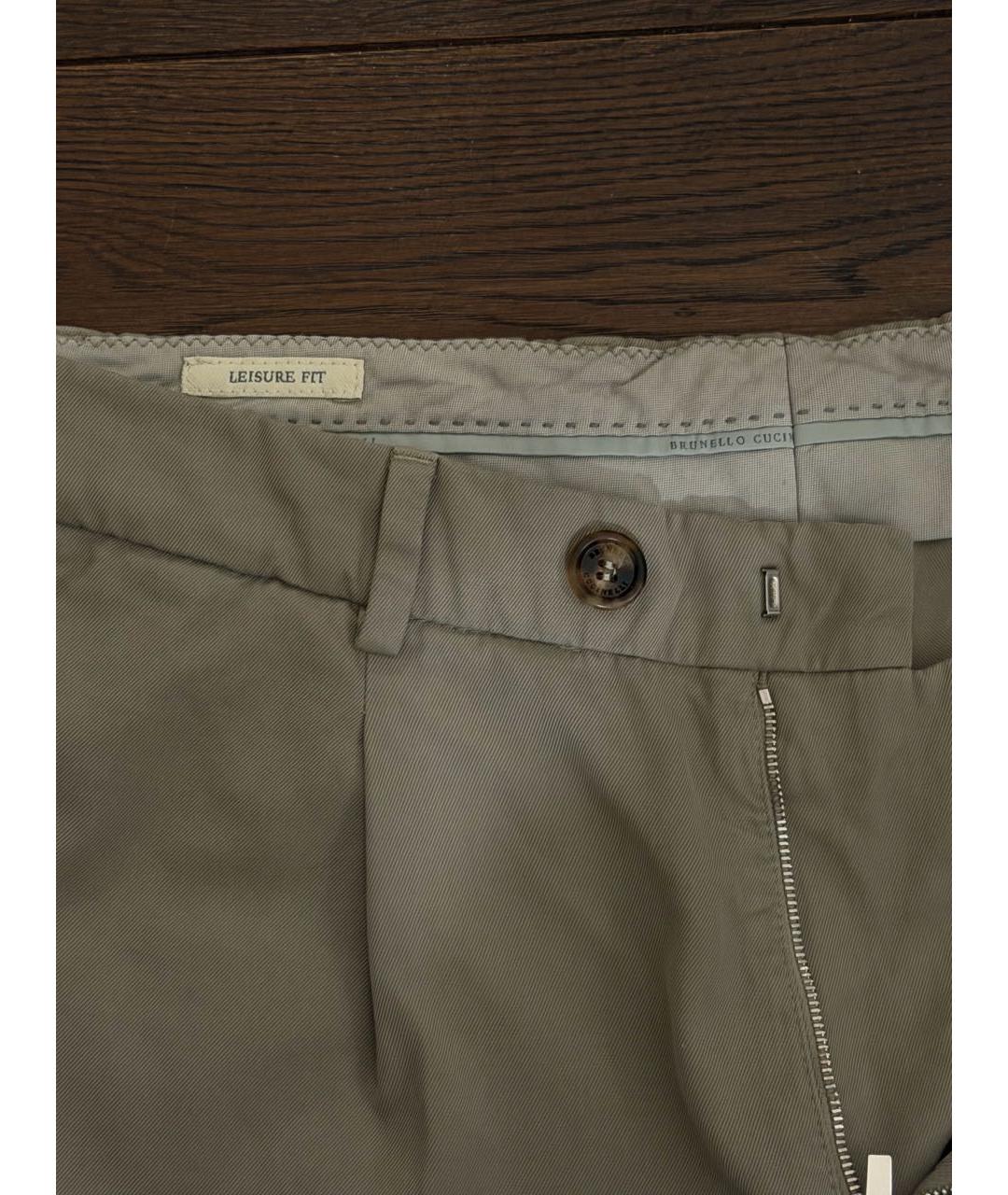 BRUNELLO CUCINELLI Хаки хлопковые повседневные брюки, фото 4