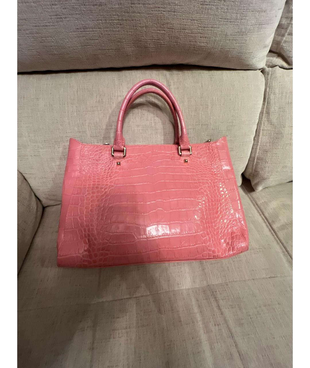 CAVALLI CLASS Коралловая кожаная сумка тоут, фото 7