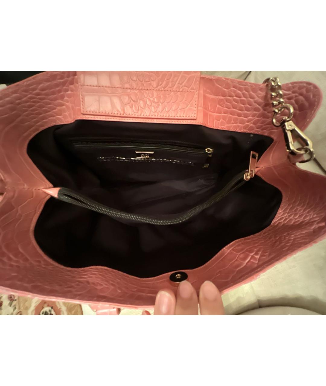 CAVALLI CLASS Коралловая кожаная сумка тоут, фото 4