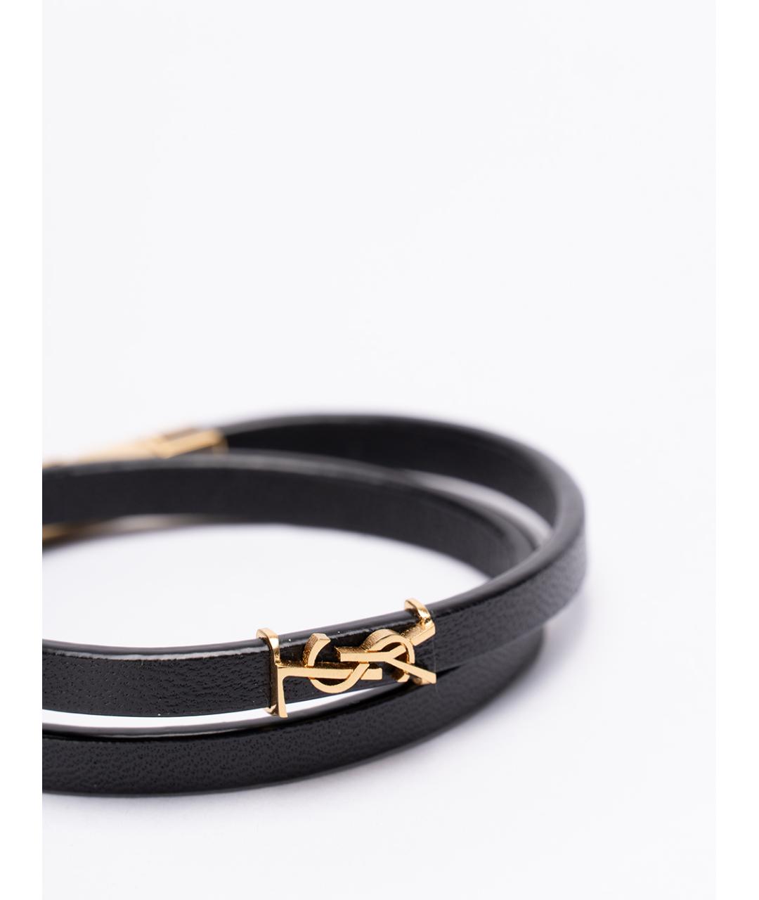 SAINT LAURENT Черный кожаный браслет, фото 2
