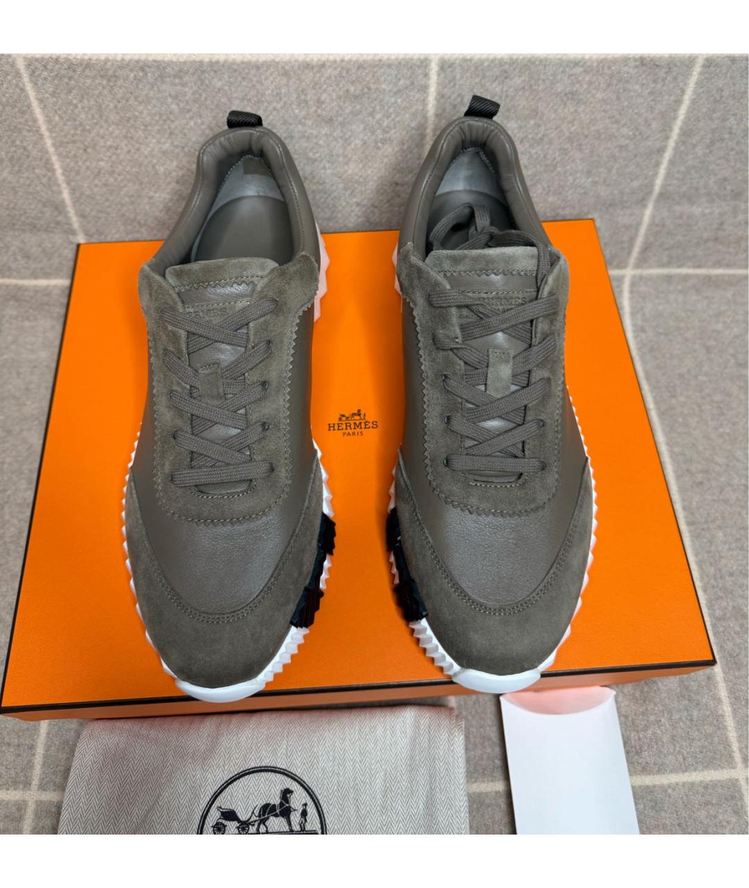 HERMES Коричневые кожаные низкие кроссовки / кеды, фото 5