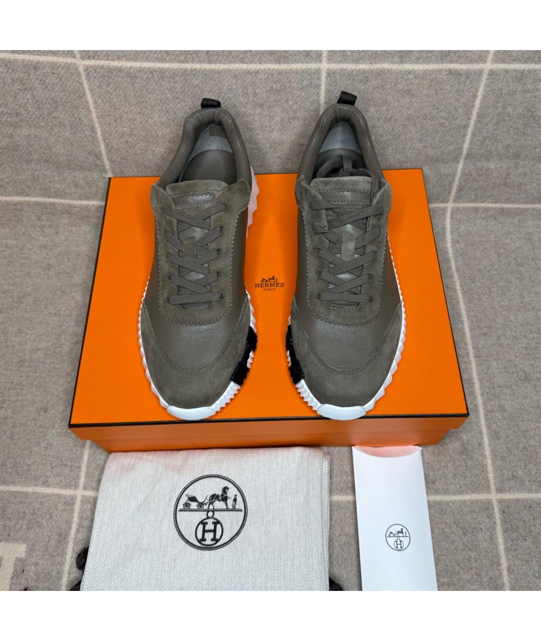 HERMES Коричневые кожаные низкие кроссовки / кеды, фото 4