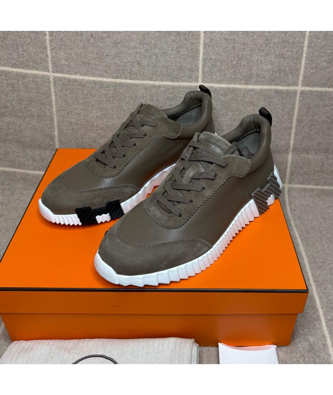 HERMES Коричневые кожаные низкие кроссовки / кеды, фото 2