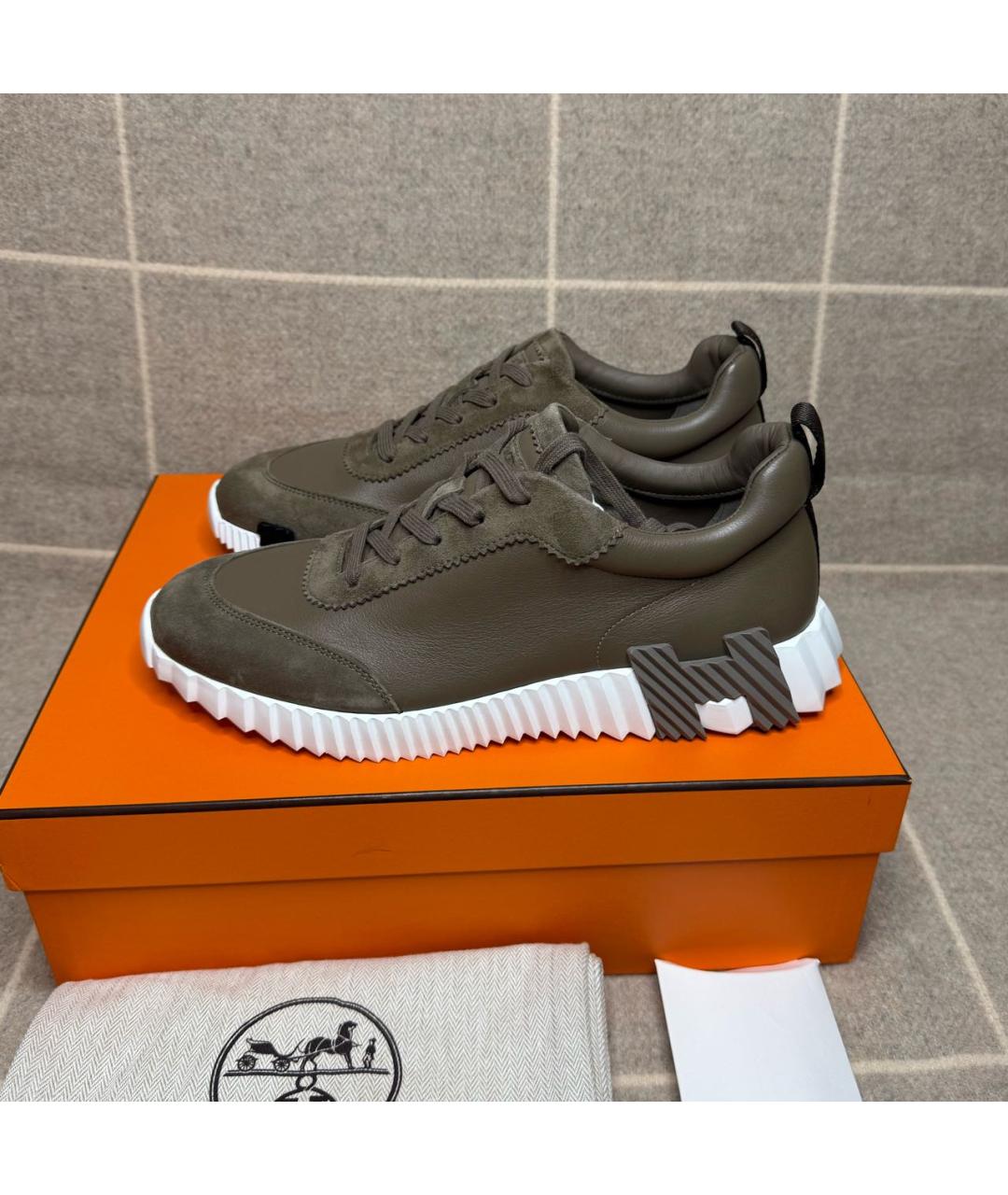 HERMES Коричневые кожаные низкие кроссовки / кеды, фото 3