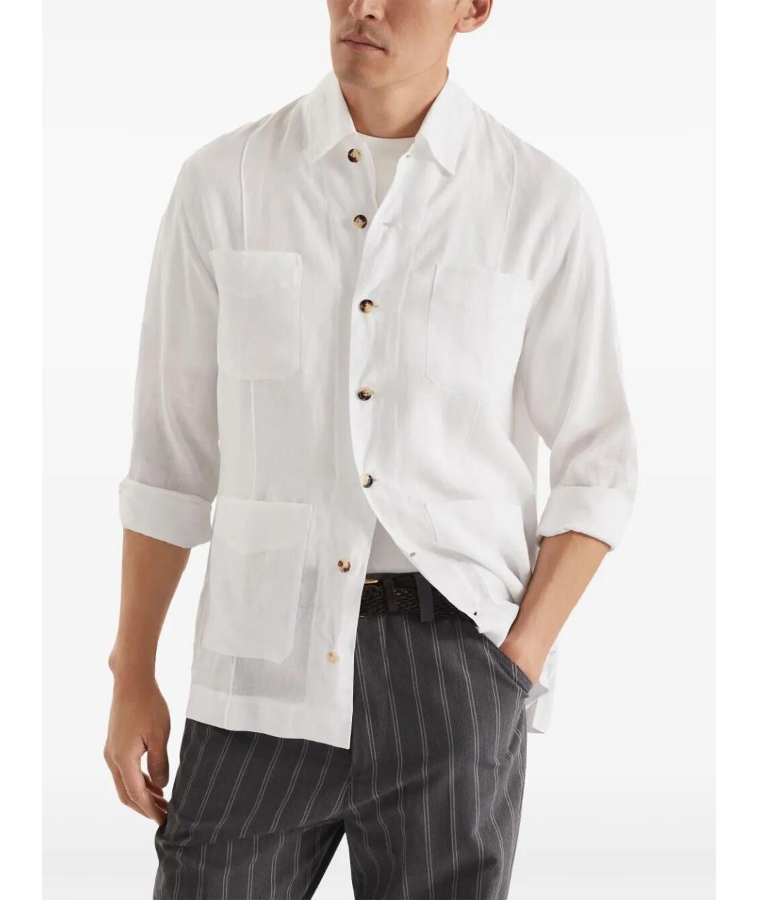 BRUNELLO CUCINELLI Белая льняная кэжуал рубашка, фото 3