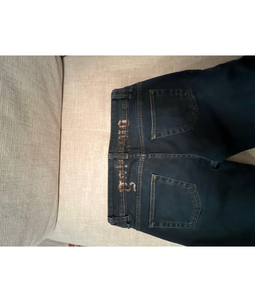 JOHN GALLIANO Темно-синие хлопко-эластановые прямые джинсы, фото 4