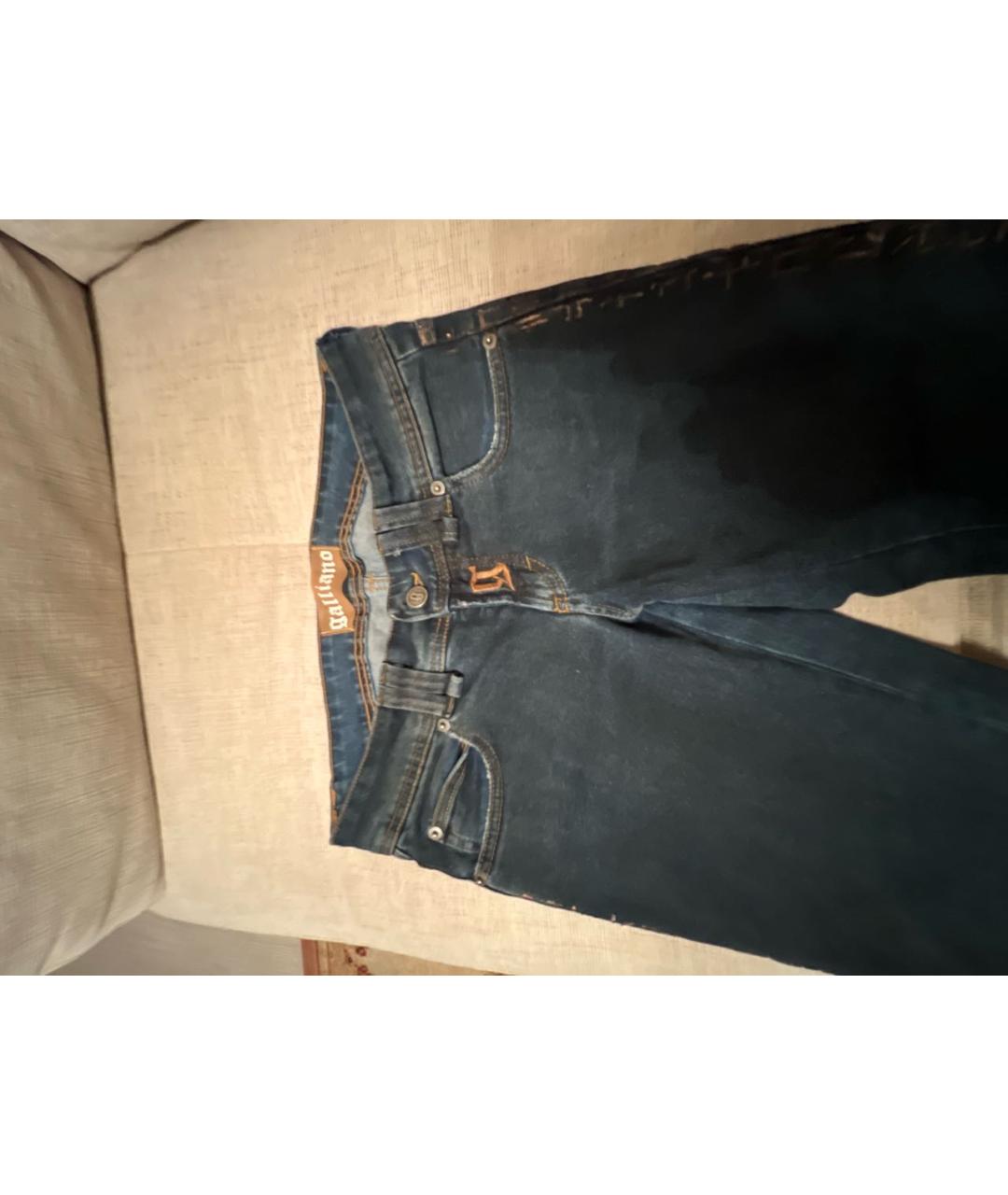 JOHN GALLIANO Темно-синие хлопко-эластановые прямые джинсы, фото 3