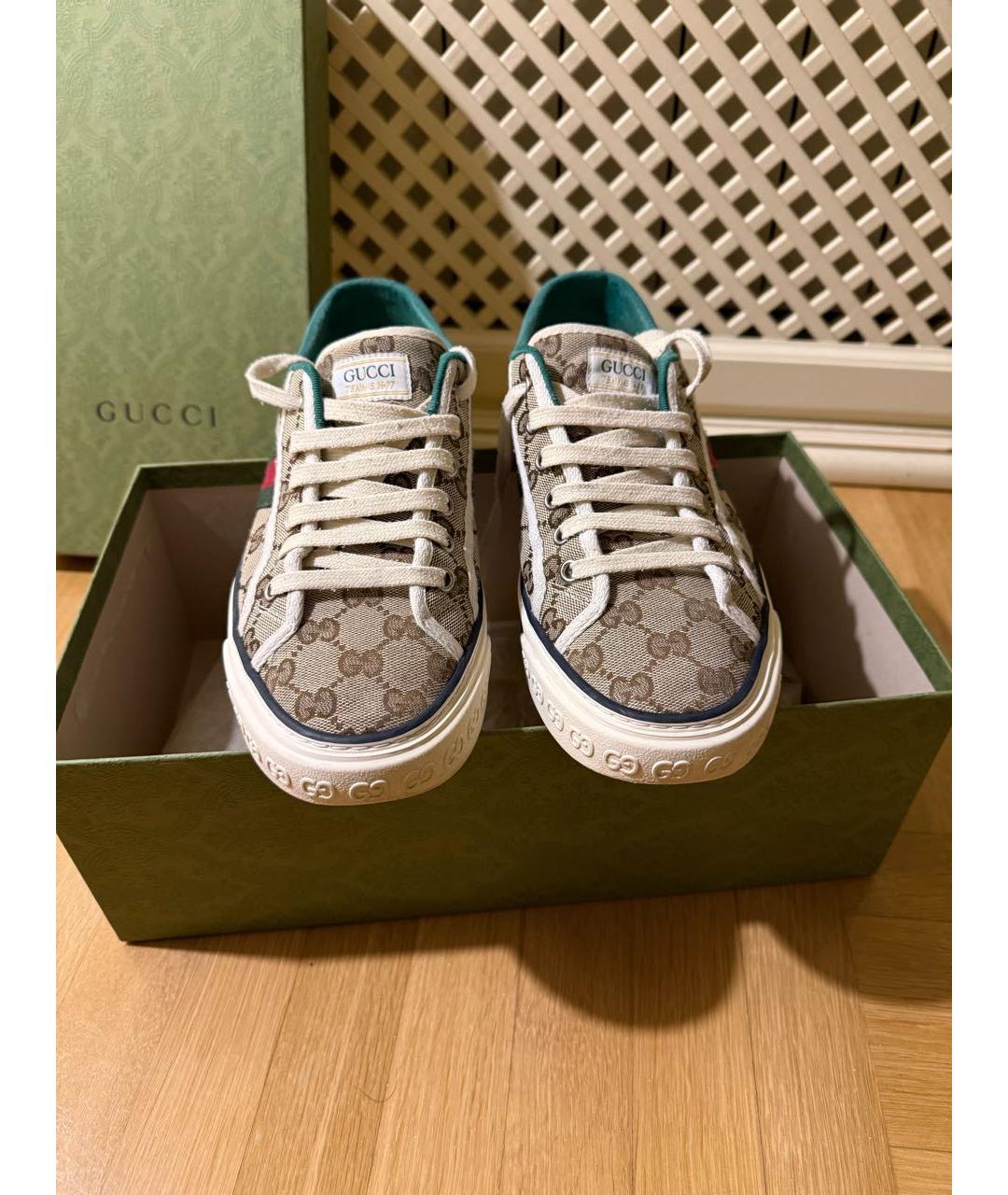 GUCCI Бежевые текстильные низкие кроссовки / кеды, фото 2