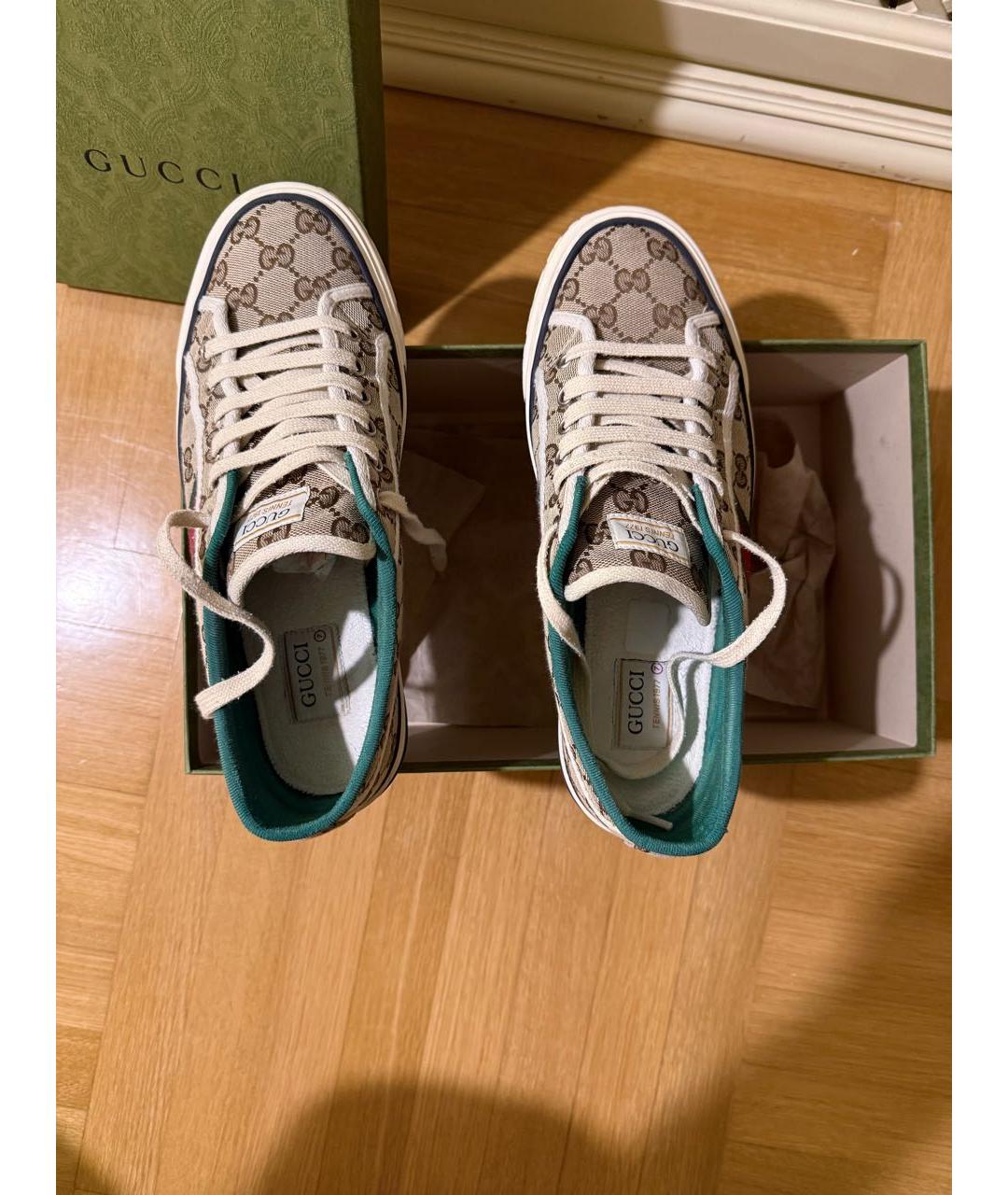 GUCCI Бежевые текстильные низкие кроссовки / кеды, фото 3