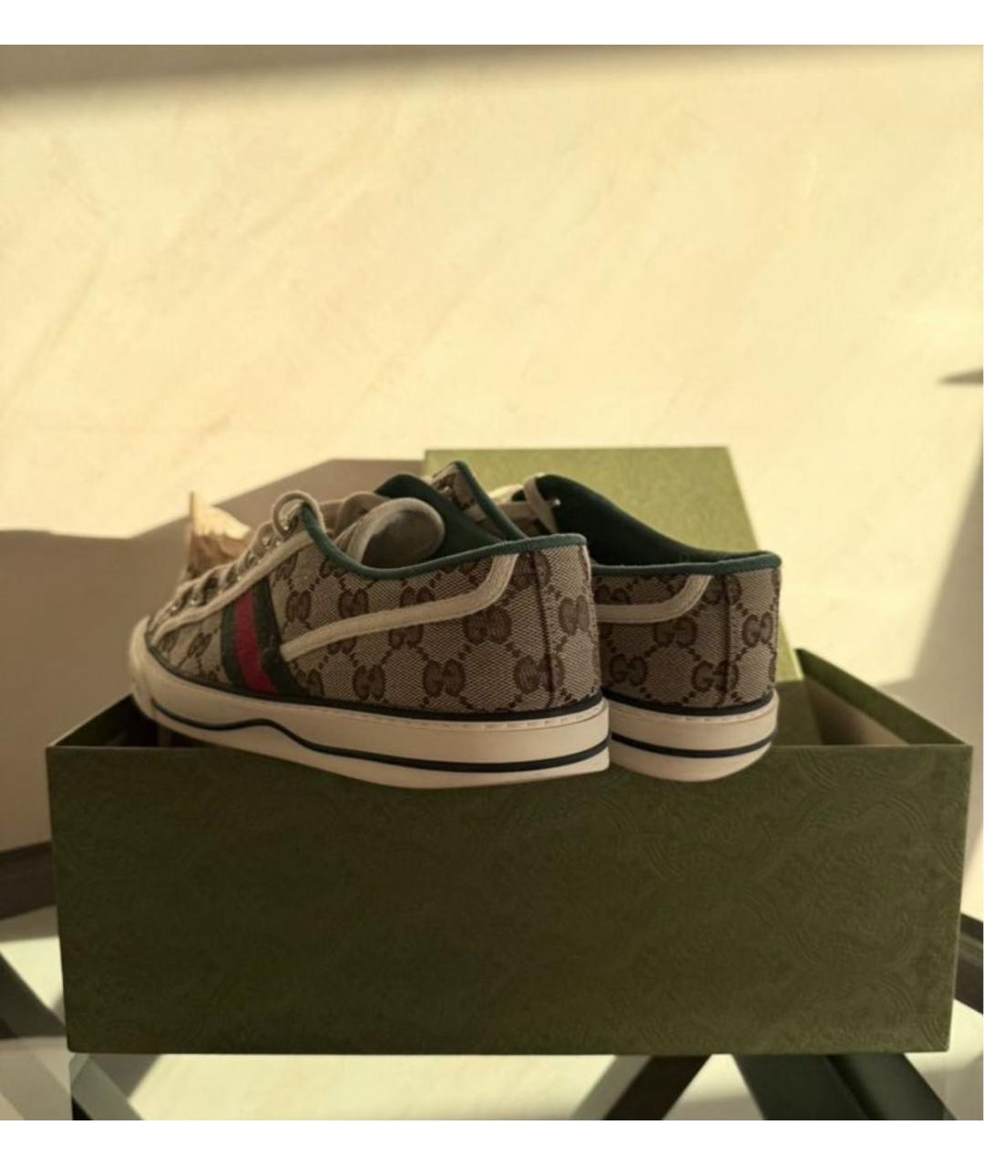 GUCCI Бежевые текстильные низкие кроссовки / кеды, фото 4