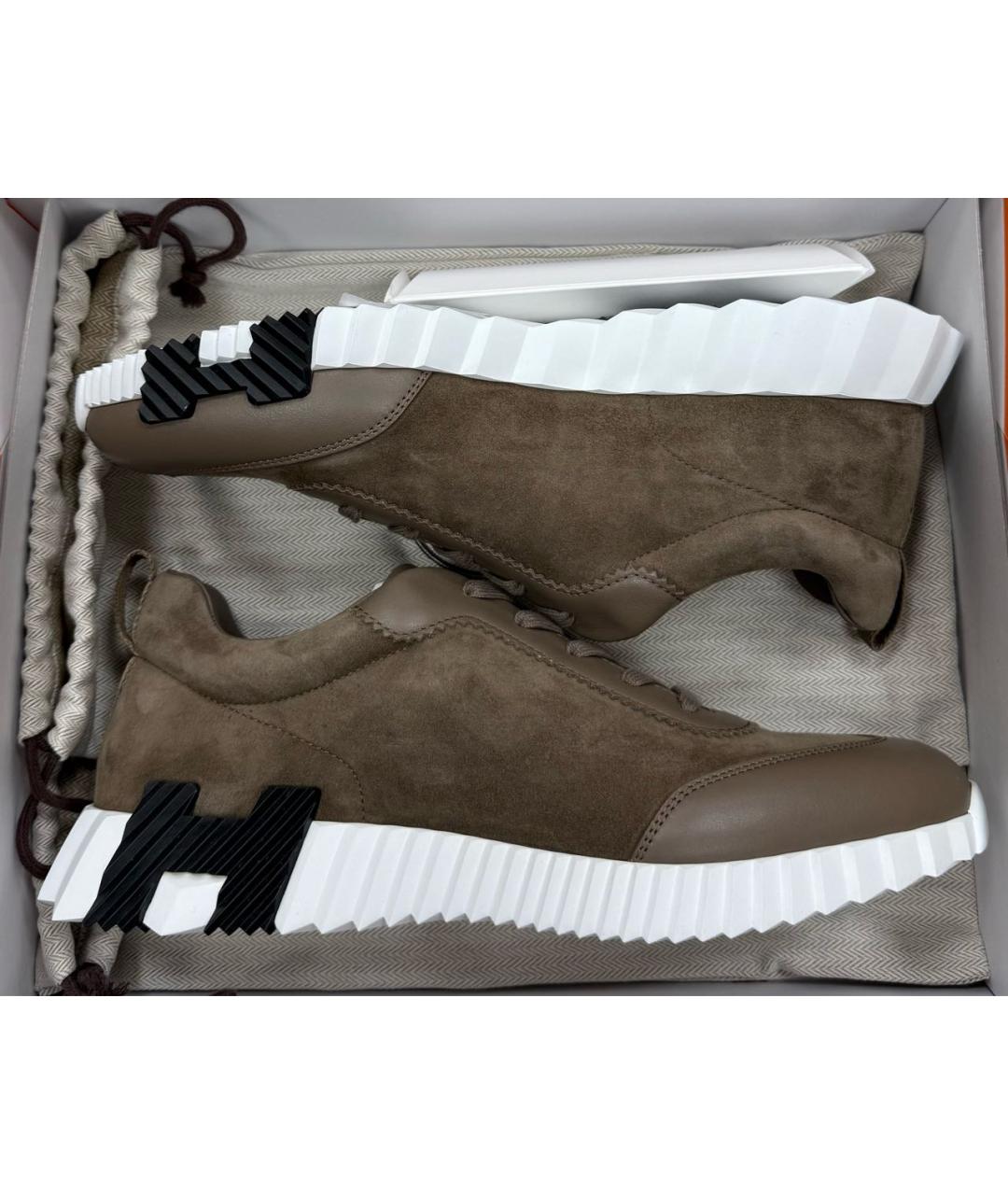 HERMES Коричневые замшевые низкие кроссовки / кеды, фото 2