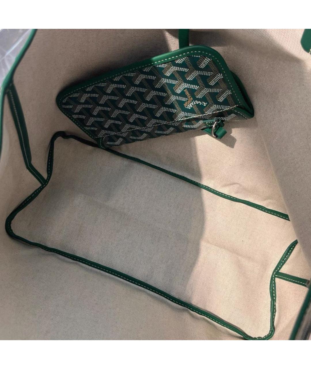 GOYARD Зеленая кожаная сумка с короткими ручками, фото 4