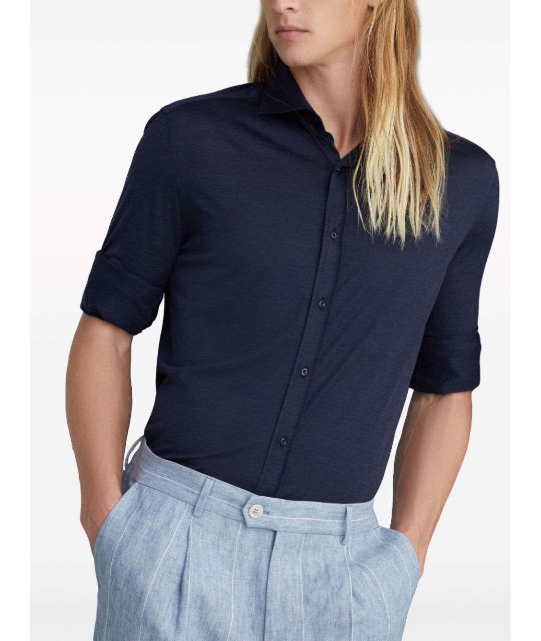 BRUNELLO CUCINELLI Синяя шелковая кэжуал рубашка, фото 3