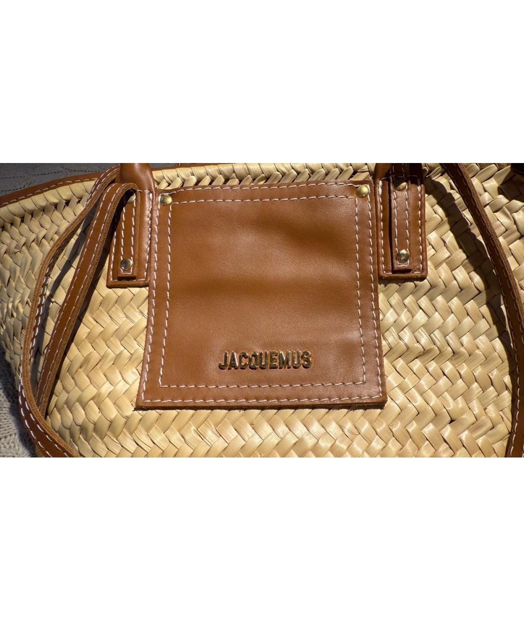 JACQUEMUS Бежевая пелетеная пляжная сумка, фото 4