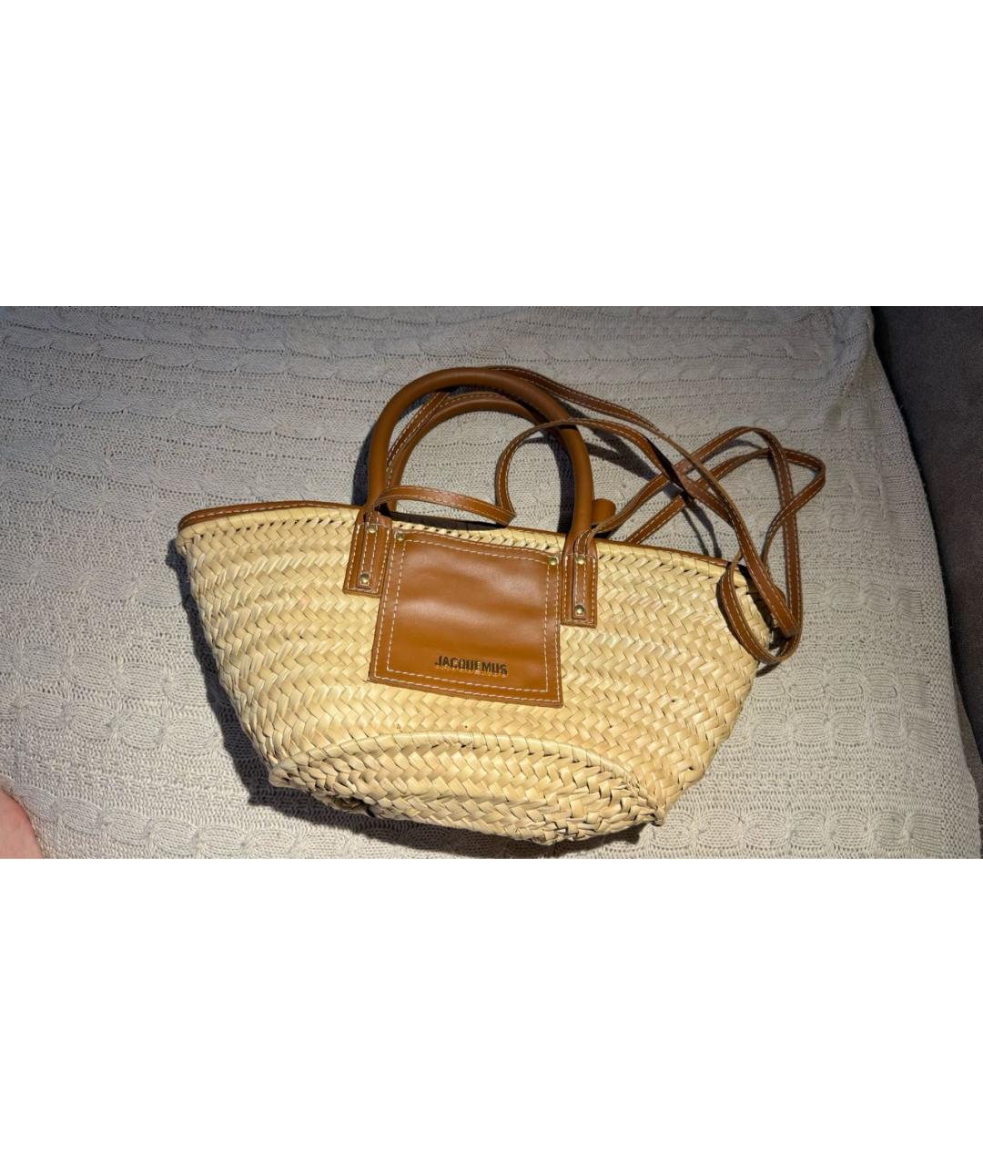 JACQUEMUS Бежевая пелетеная пляжная сумка, фото 3