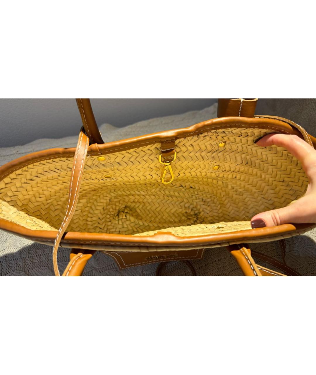 JACQUEMUS Бежевая пелетеная пляжная сумка, фото 5