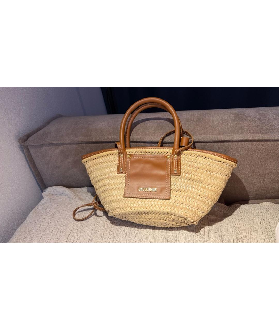 JACQUEMUS Бежевая пелетеная пляжная сумка, фото 7