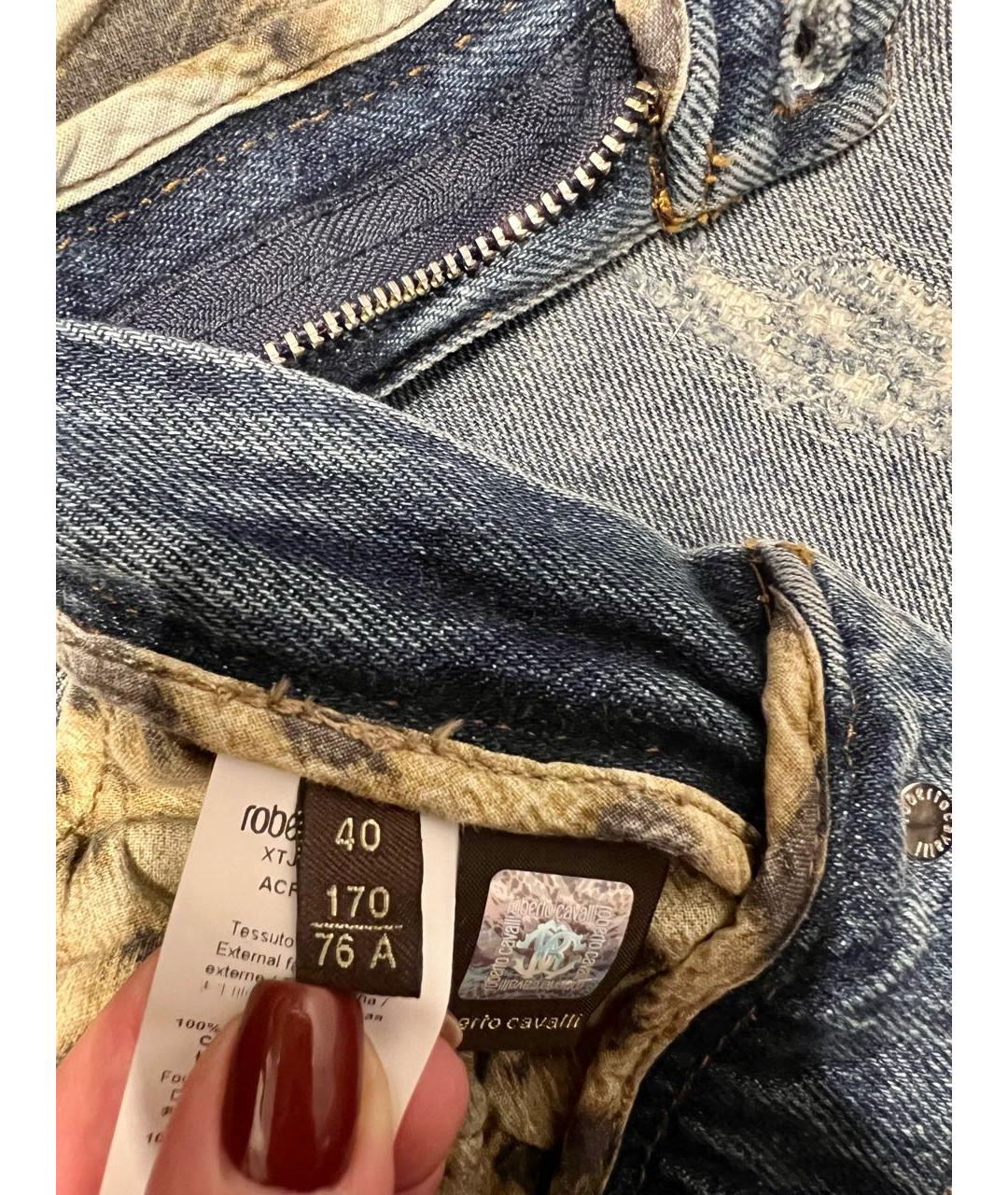 ROBERTO CAVALLI Синие хлопковые прямые джинсы, фото 4