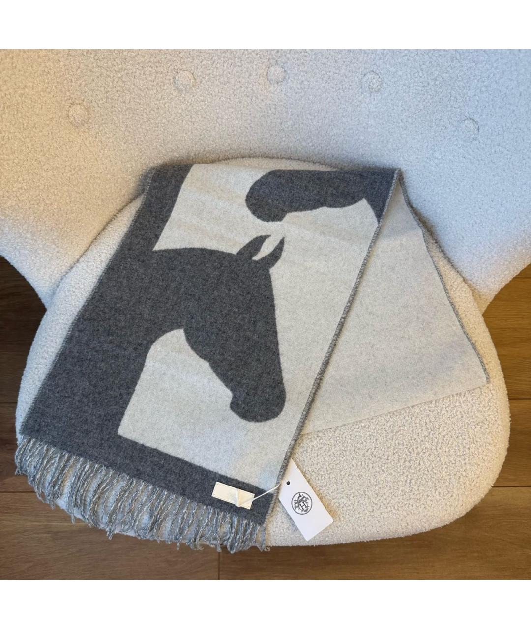 HERMES Серый шерстяной шарф, фото 2