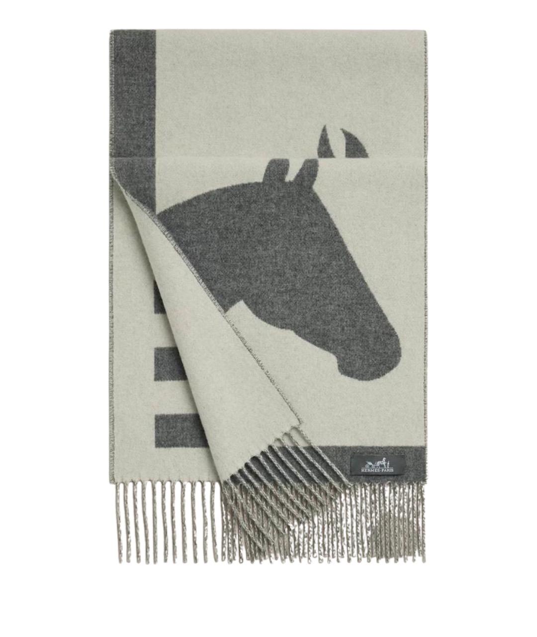 HERMES Серый шерстяной шарф, фото 1